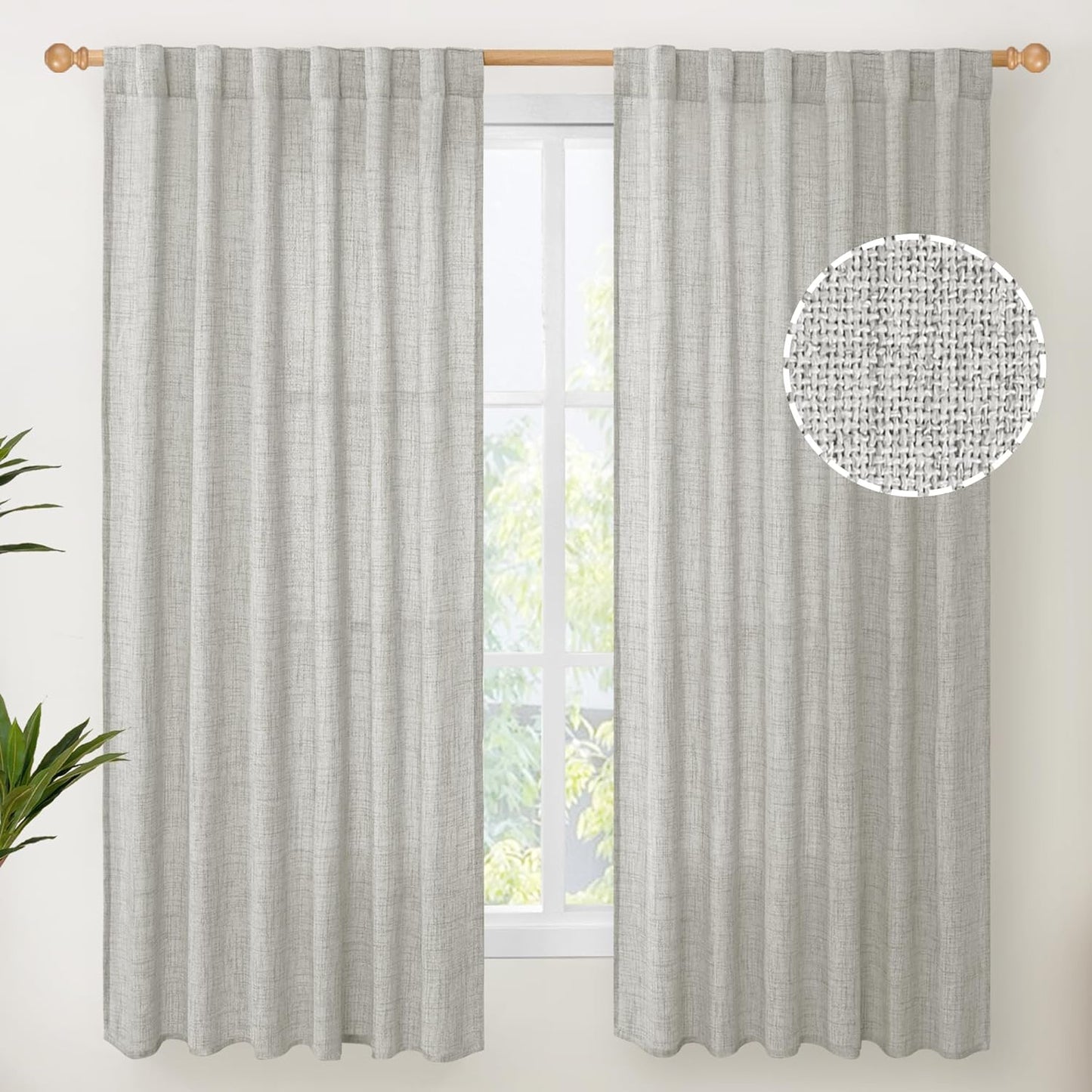Youngstex Natural Linen Curtains 72 Inch Length 2 Panels for Living Room Light Filtering Textured Window Drapes for Bedroom Dining Office Back Tab Rod Pocket, 52 X 72 Inch  YoungsTex Light Grey 52W X 63L 