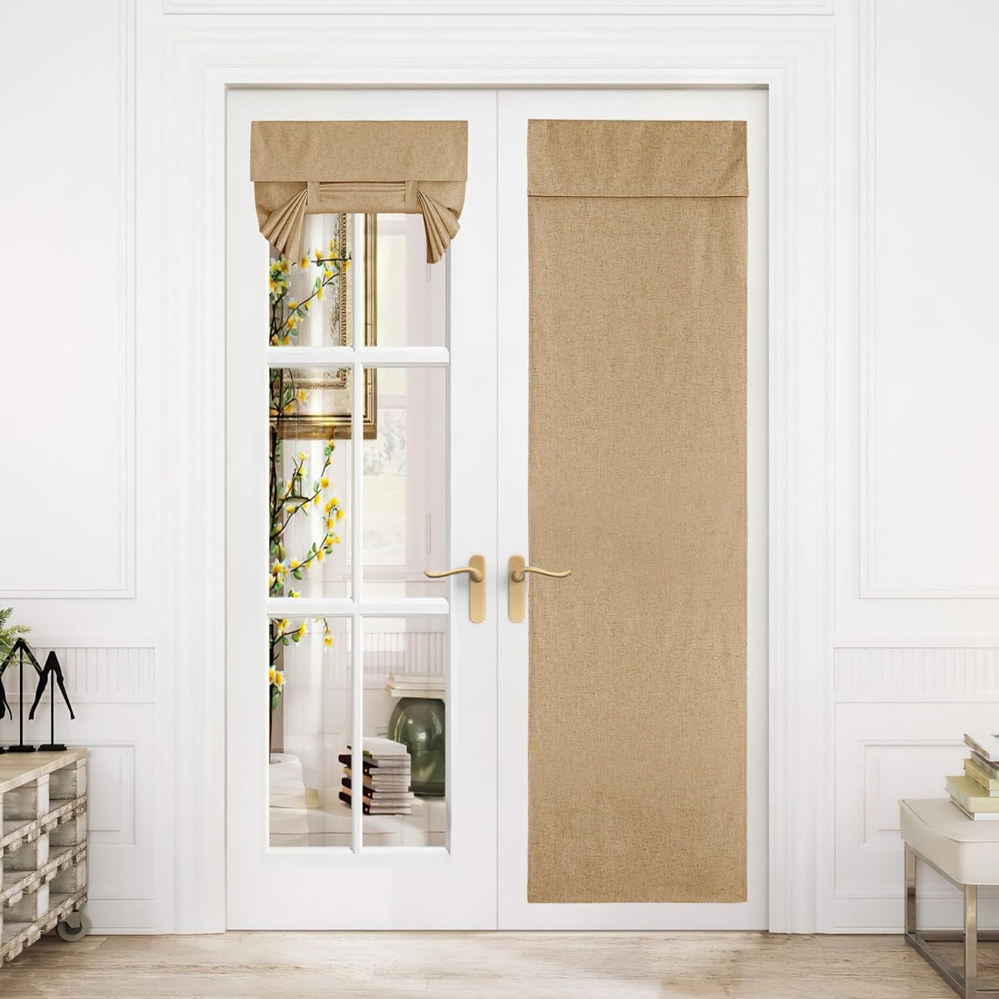 NICETOWN Linen Door Curtain for Door Window, Farmhouse French Door Curtain Shade for Kitchen Bathroom Energy Saving 100% Blackout Tie up Shade for Patio Sliding Glass, 1 Panel, Natural, 26" W X 72" L  NICETOWN Camel W26 X L80 