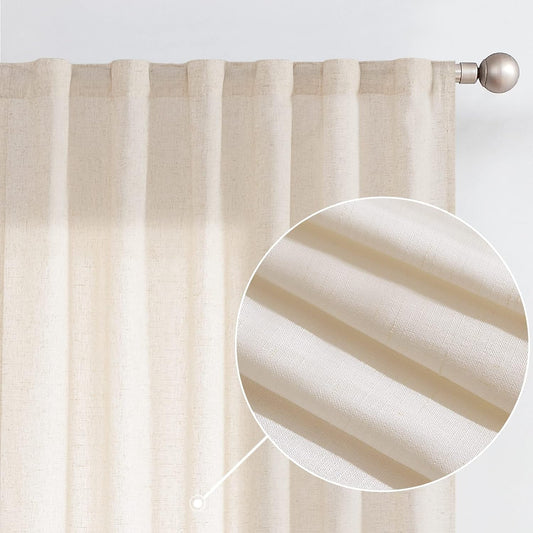 Lazzzy Christmas Linen Semi Sheer Curtains for Living Room Decor for Bedroom Thermal Insulated Curtain for Winter Cream Beige Boho Curtains Rod Pocket Window Treatments Drapes, 63 Inch Long,2 Panels  TOPICK Linen Crude W50 X L63 