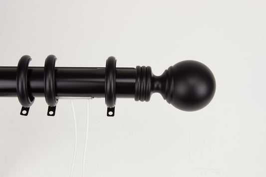 Decorative Traverse Curtain Rod W/Rings, Ball Finial 48-84 Inch - Black