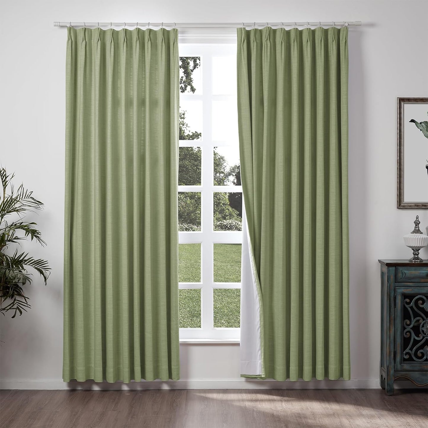 Chadmade 50" W X 63" L Polyester Linen Drape with Blackout Lining Pinch Pleat Curtain for Sliding Door Patio Door Living Room Bedroom, (1 Panel) Sand Beige Tallis Collection  ChadMade Jade Green (29) 100Wx84L 