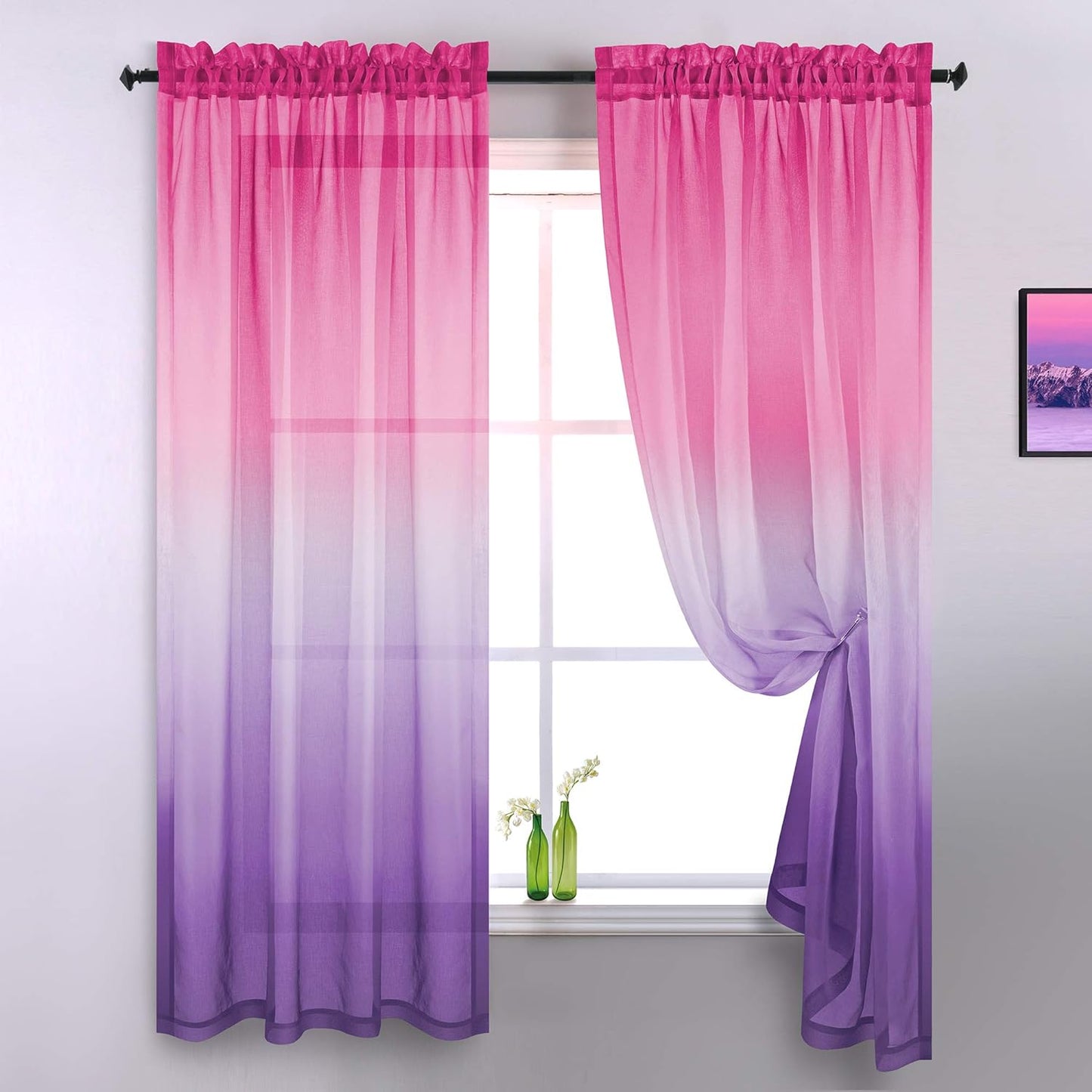 KOUFALL Kids Curtains 2 Panel Set for Bedroom Girls Room Mermaid Decor,Sheer Ombre Baby Curtains for Nursery,Purple and Teal,63 Inch Length  KOUFALL TEXTILE Pink And Purple 52X63 