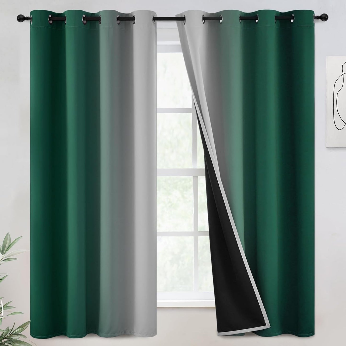 COSVIYA 100% Blackout Curtains & Drapes Ombre Purple Curtains 63 Inch Length 2 Panels,Full Room Darkening Grommet Gradient Insulated Thermal Window Curtains for Bedroom/Living Room,52X63 Inches  COSVIYA Green To Greyish White 52W X 63L 