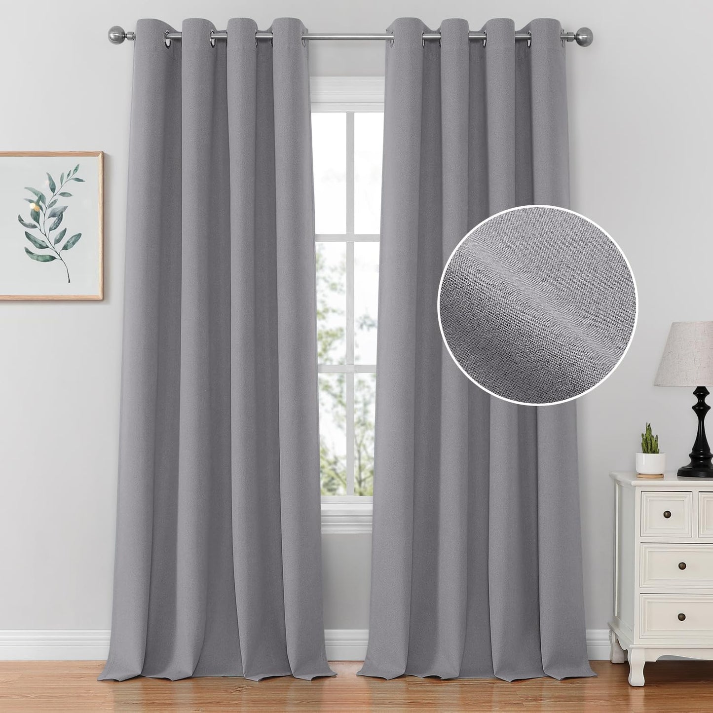 HOMEIDEAS 100% Blush Pink Linen Blackout Curtains for Bedroom, 52 X 84 Inch Room Darkening Curtains for Living, Faux Linen Thermal Insulated Full Black Out Grommet Window Curtains/Drapes  HOMEIDEAS Light Grey W52" X L84" 