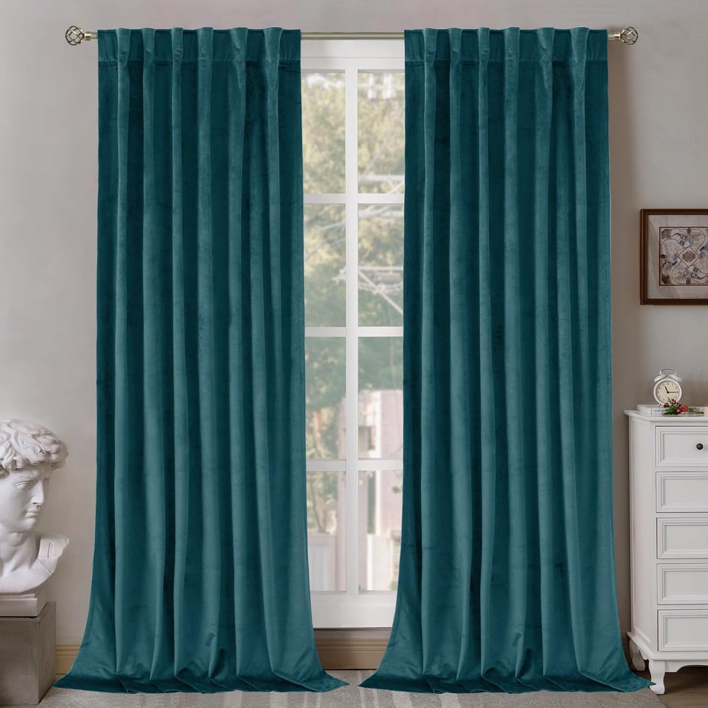 Bgment Grey Velvet Curtains 108 Inches Long for Living Room, Thermal Insulated Room Darkening Curtains Drapes Window Treatment with Back Tab and Rod Pocket, Set of 2 Panels, 52 X 108 Inch  BGment Teal 52W X 120L 