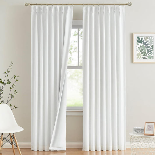 Vision Home White Pinch Pleated Full Blackout Curtains Thermal Insulated Window Curtains 84 Inch for Living Room Bedroom Room Darkening Pinch Pleat Drapes with Hooks Back Tab 2 Panel 40" Wx84 L  Vision Home White 40"X63"X2 