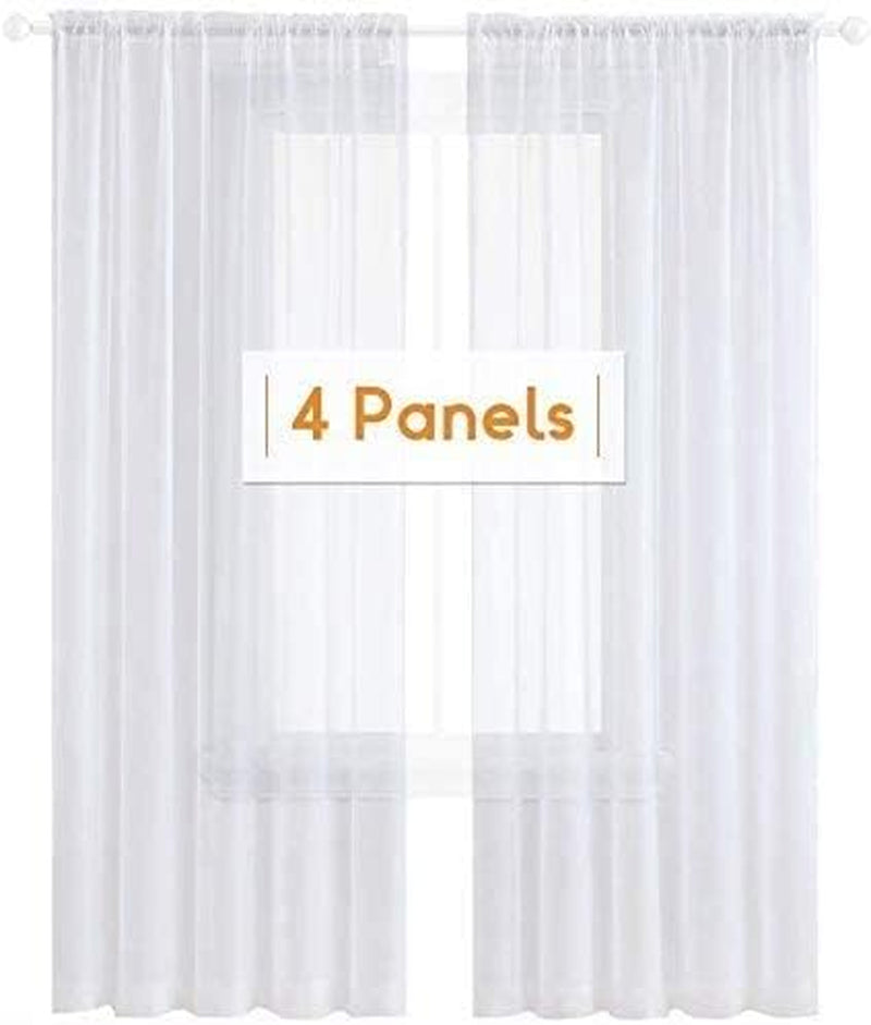 Anjee 4 Panels White Sheer Curtains 96 Inches Long Rod Pocket Voile Semi Privacy Protection Translucency Window Drapes for Living Room Bedroom Dining Room Party Backdrop,52 X 96 Inch  Anjee White 52"W X 45"L 
