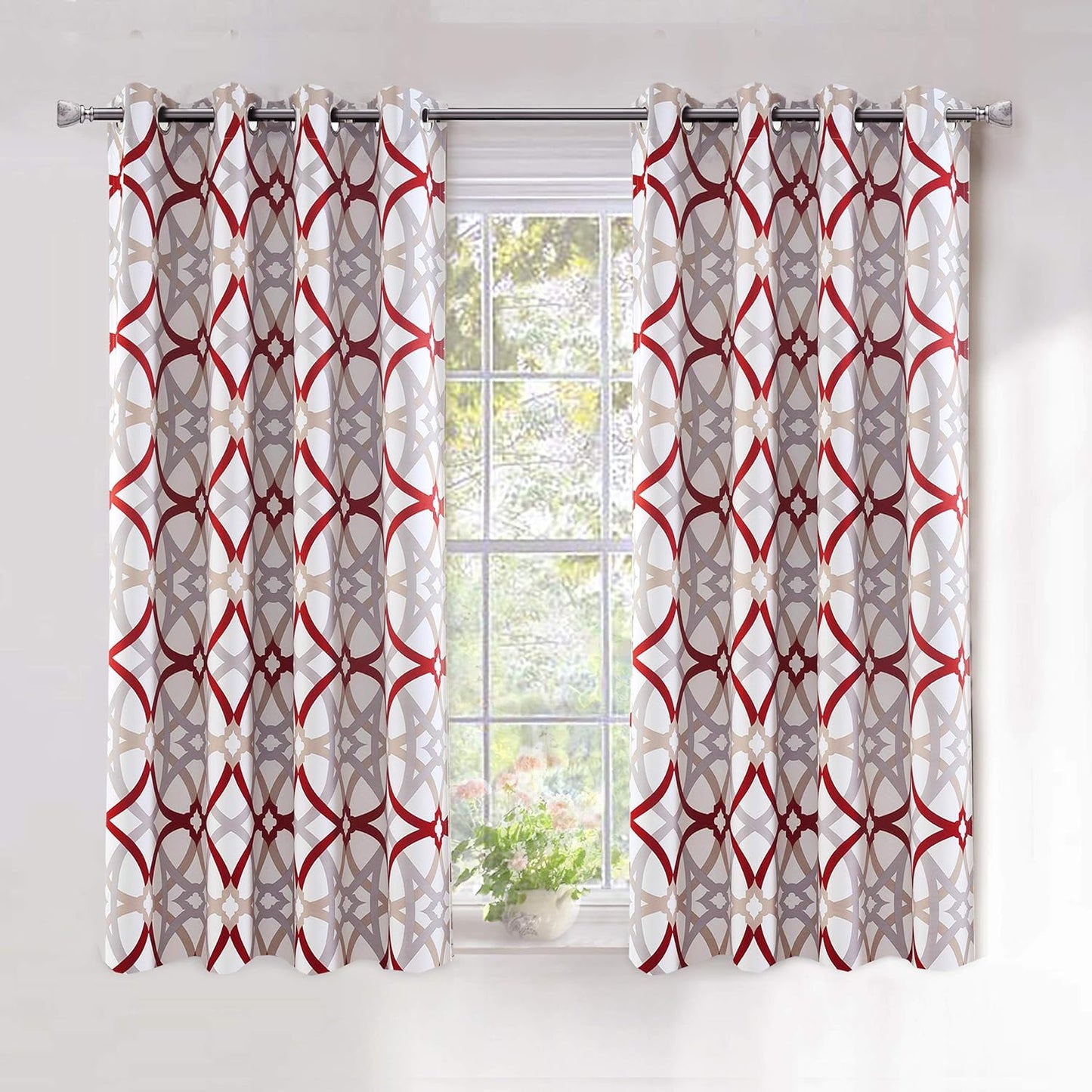 Driftaway Alexander Thermal Blackout Grommet Unlined Window Curtains Spiral Geo Trellis Pattern Set of 2 Panels Each Size 52 Inch by 84 Inch Red and Gray  DriftAway Red/Gray 52''X54'' 