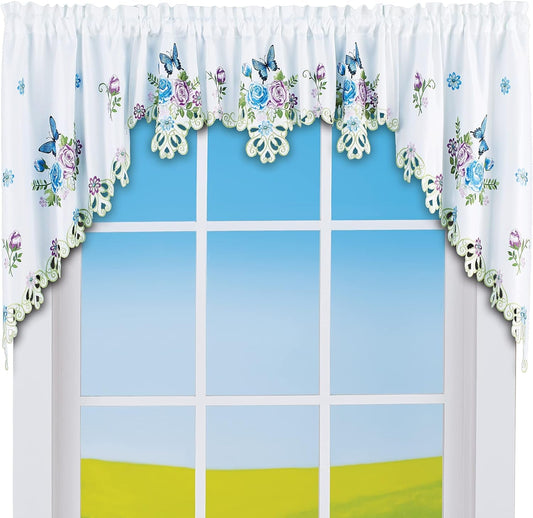 Collections Etc Beautiful Blue Butterfly Window Curtains with Cutout Border Swags