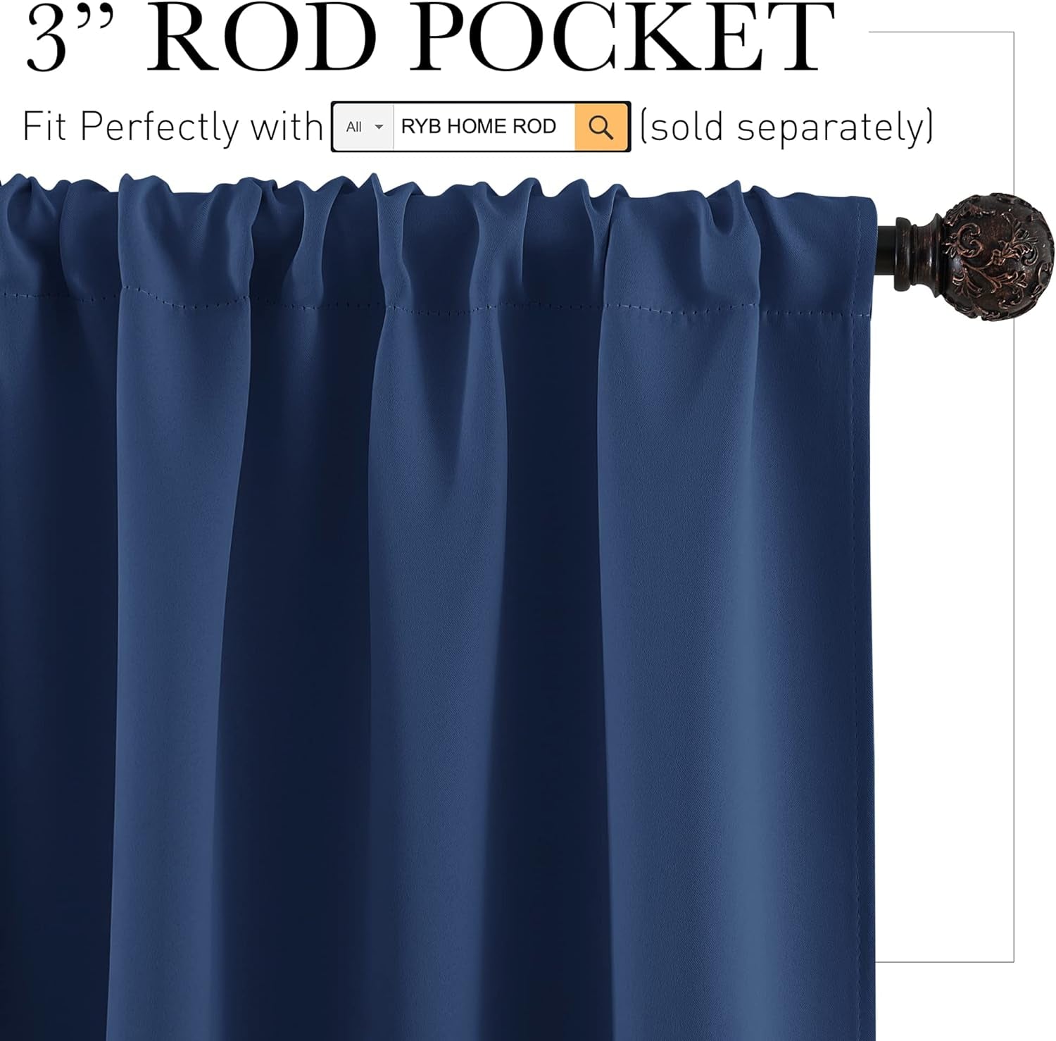 RYB HOME Blackout Curtains Small Window Decor Light Block Thermal Insulated Drapes for Bedroom Kitchen Cabinet Basement RV Curtains, W 42 X L 36 Inch, Navy Blue, 2 Panels  RYB HOME   
