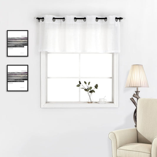 Linen Textured Semi-Sheer Grommet Top Window Curtain Valance 18 Inches Long, White