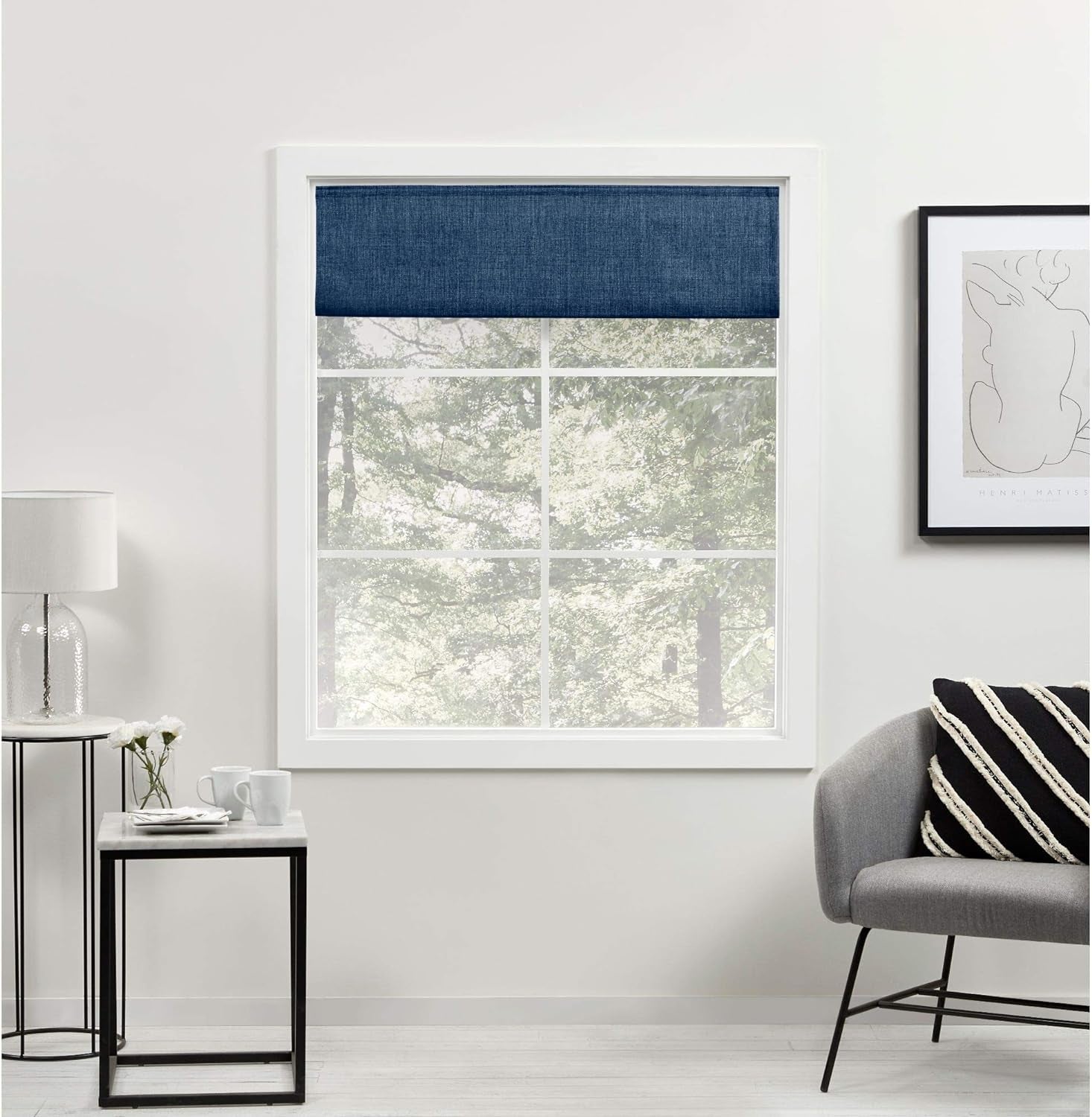 Exclusive Home Curtains Acadia 100% Blackout Roman Shade, 31"X64", Chambray Blue