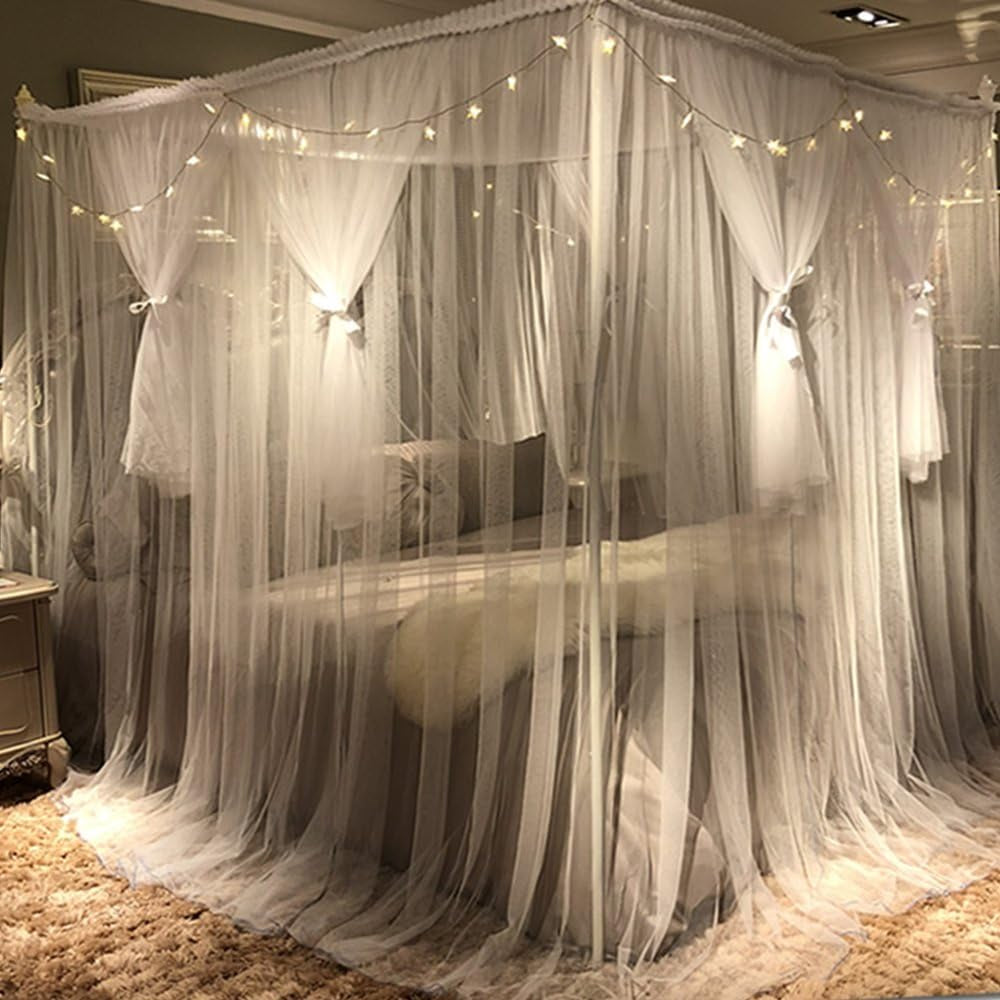 Joyreap 4 Corners Post Canopy Bed Curtain for Girls & Adults - Royal Luxurious Cozy Drapes - Cute Princess Bedroom Decoration Accessories (White, 59" W X 78" L, Full/Queen)  Joyreap   