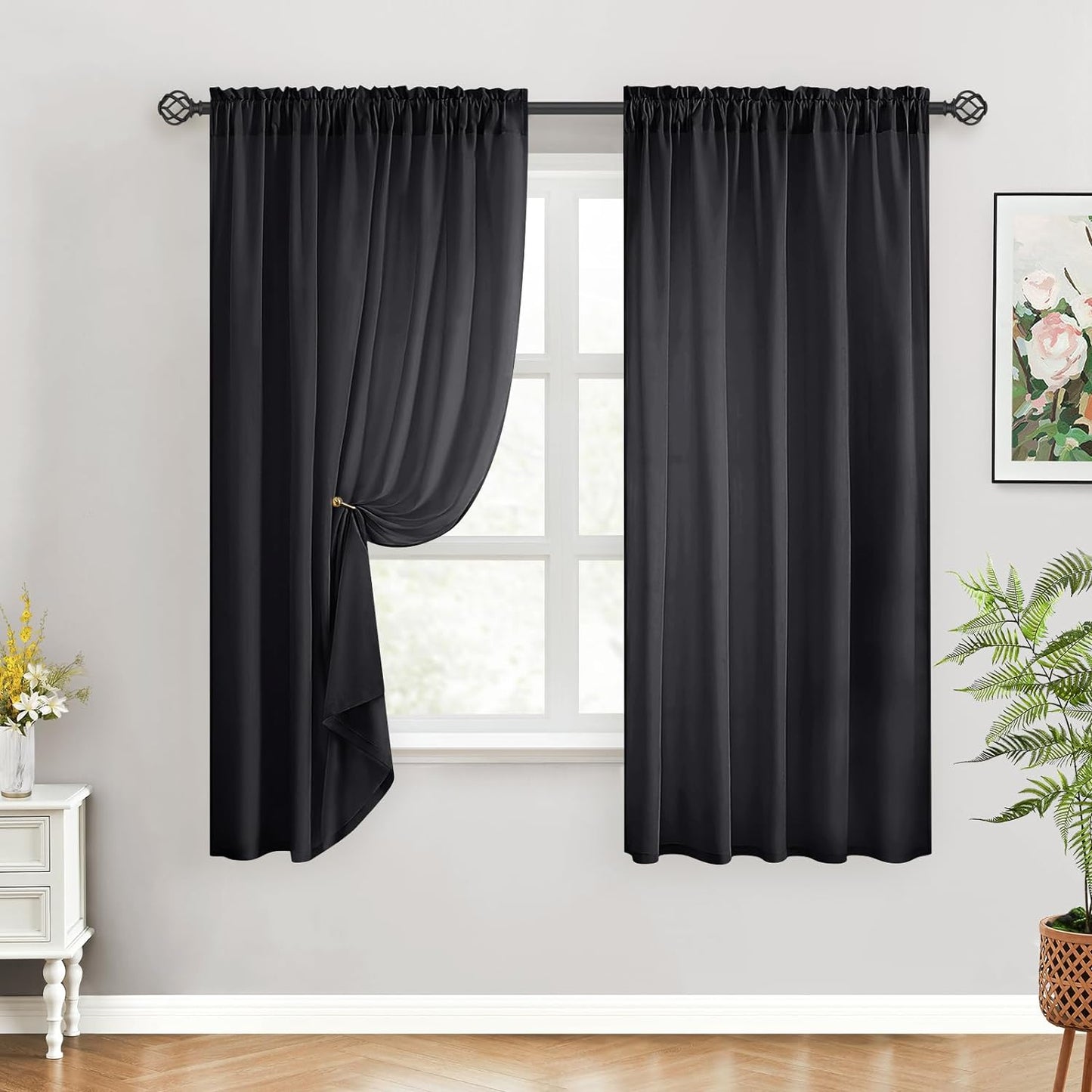 HOMEIDEAS Non-See-Through White Privacy Sheer Curtains 52 X 84 Inches Long 2 Panels Semi Sheer Curtains Light Filtering Window Curtains Drapes for Bedroom Living Room  HOMEIDEAS Black W52" X L45" 