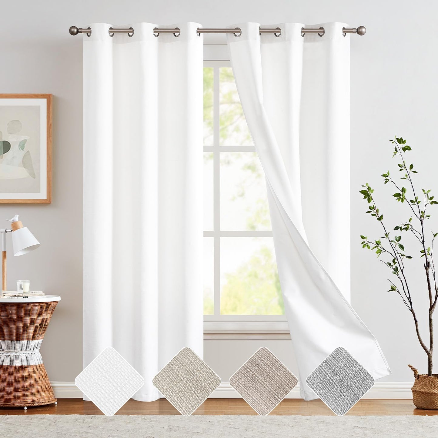 COLLACT White Linen Textured Curtains 84 Inch Length 2 Panels for Living Room Casual Weave Light Filtering Semi Sheer Curtains & Drapes for Bedroom Grommet Top Window Treatments, W38 X L84, White  COLLACT Blackout | Textured White W38 X L96 
