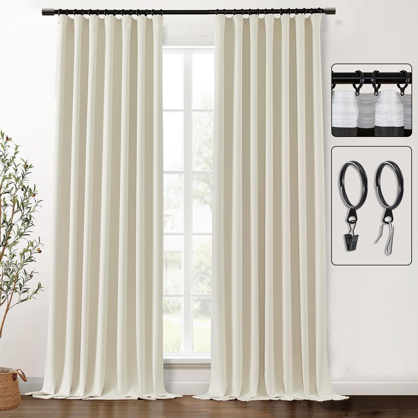 SHINELAND Beige Room Darkening Curtains 105 Inches Long for Living Room Bedroom,Cortinas Para Cuarto Bloqueador De Luz,Thermal Insulated Back Tab Pleat Blackout Curtains for Sunroom Patio Door Indoor  SHINELAND Beige 2X(52"Wx102"L) 