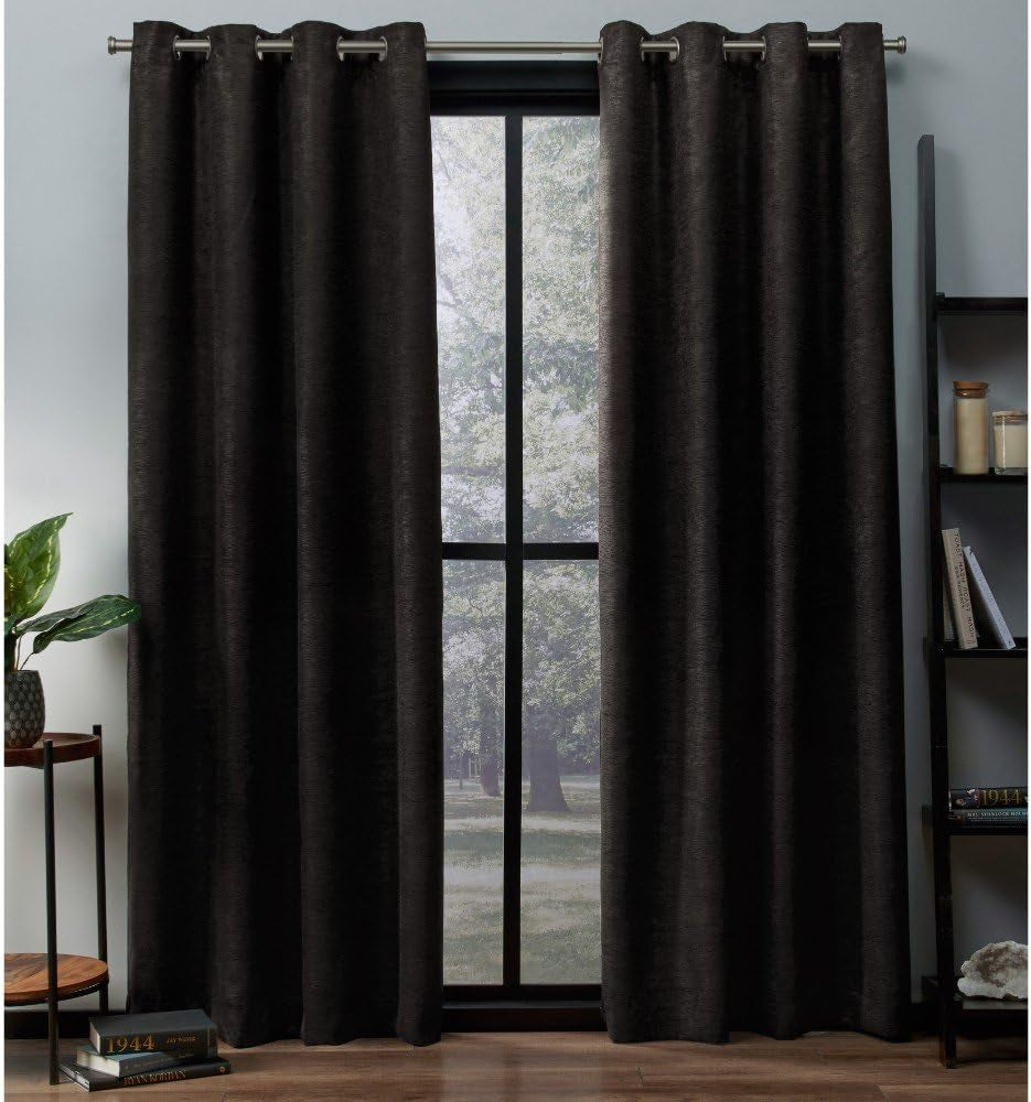 Exclusive Home Oxford Textured Sateen Room Darkening Blackout Grommet Top Curtain Panel Pair, 52"X108", Navy  Exclusive Home Curtains Espresso 52X108 
