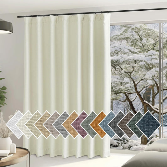 NICETOWN Sliding Door Curtains 84 Inch Length for Bedroom, Room Darkening Hook Belt/Rod Pocket/Back Tab Faux Linen Thermal Window Treatments for Living Room, Natural, W100 X L84, 1 Panel  NICETOWN Natural W100 X L84 