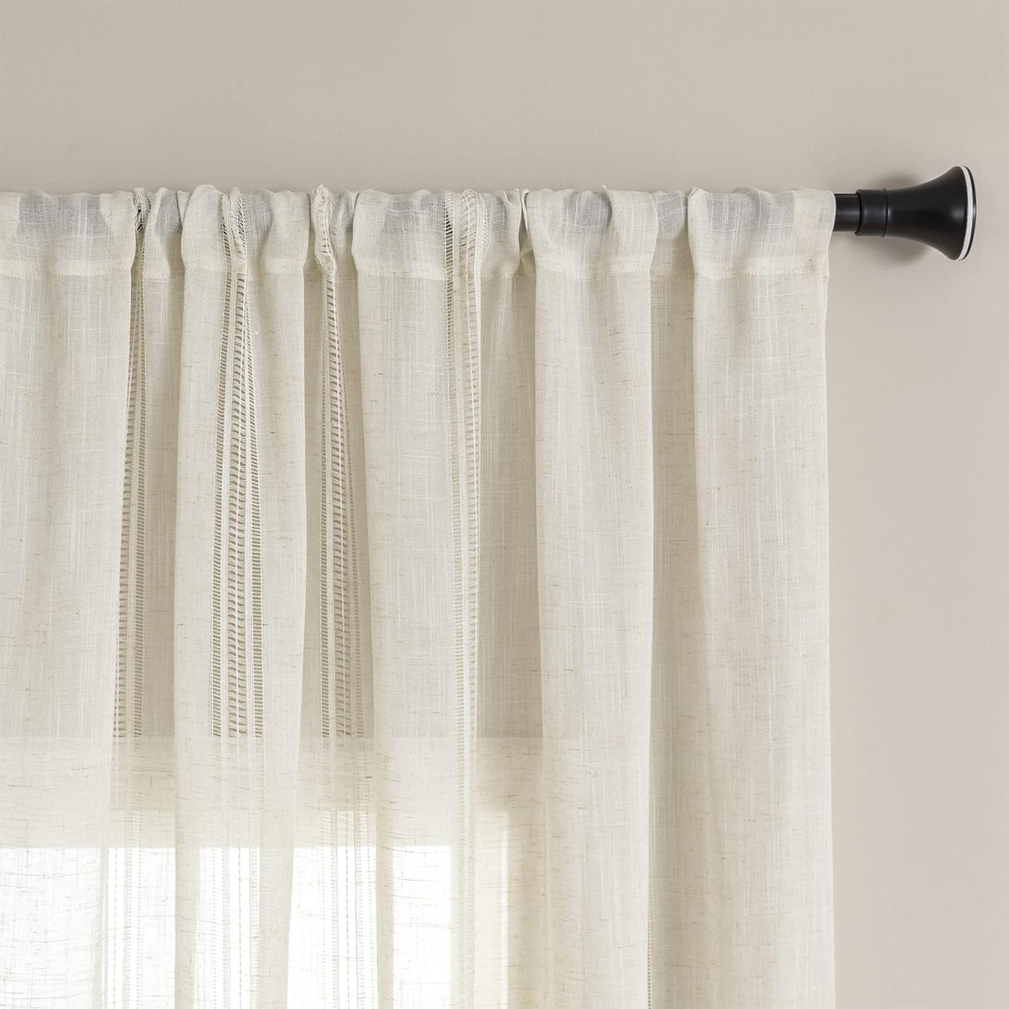Maison Colette Linen Sheer Curtain 84 Inches Length, Rod Pocket Semi Sheer Privacy Light Filtering Window Treamtment for Bedroom/Living Room, 2 Panels,52" Width,Natural  Maison Colette Home   