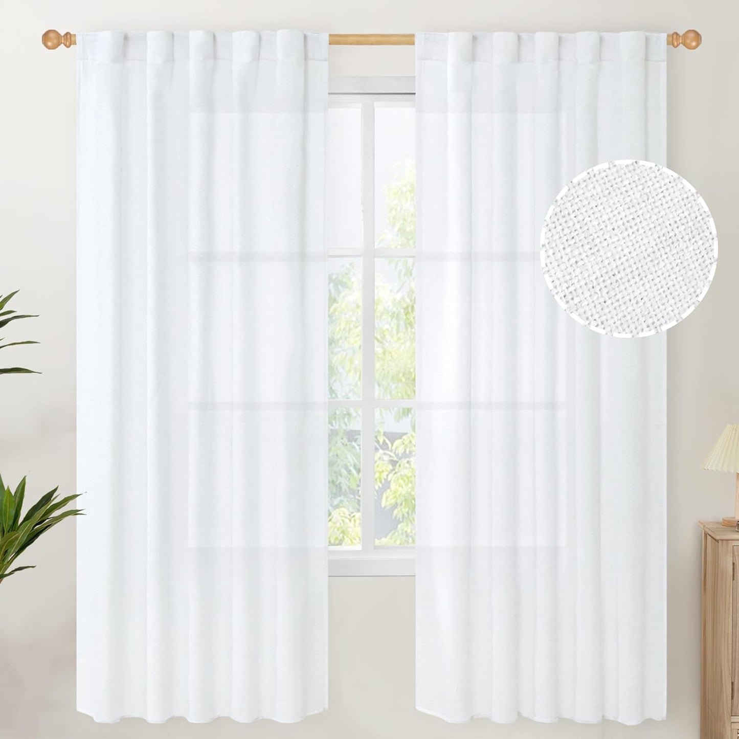 Youngstex Natural Linen Curtains 72 Inch Length 2 Panels for Living Room Light Filtering Textured Window Drapes for Bedroom Dining Office Back Tab Rod Pocket, 52 X 72 Inch  YoungsTex White 42W X 72L 