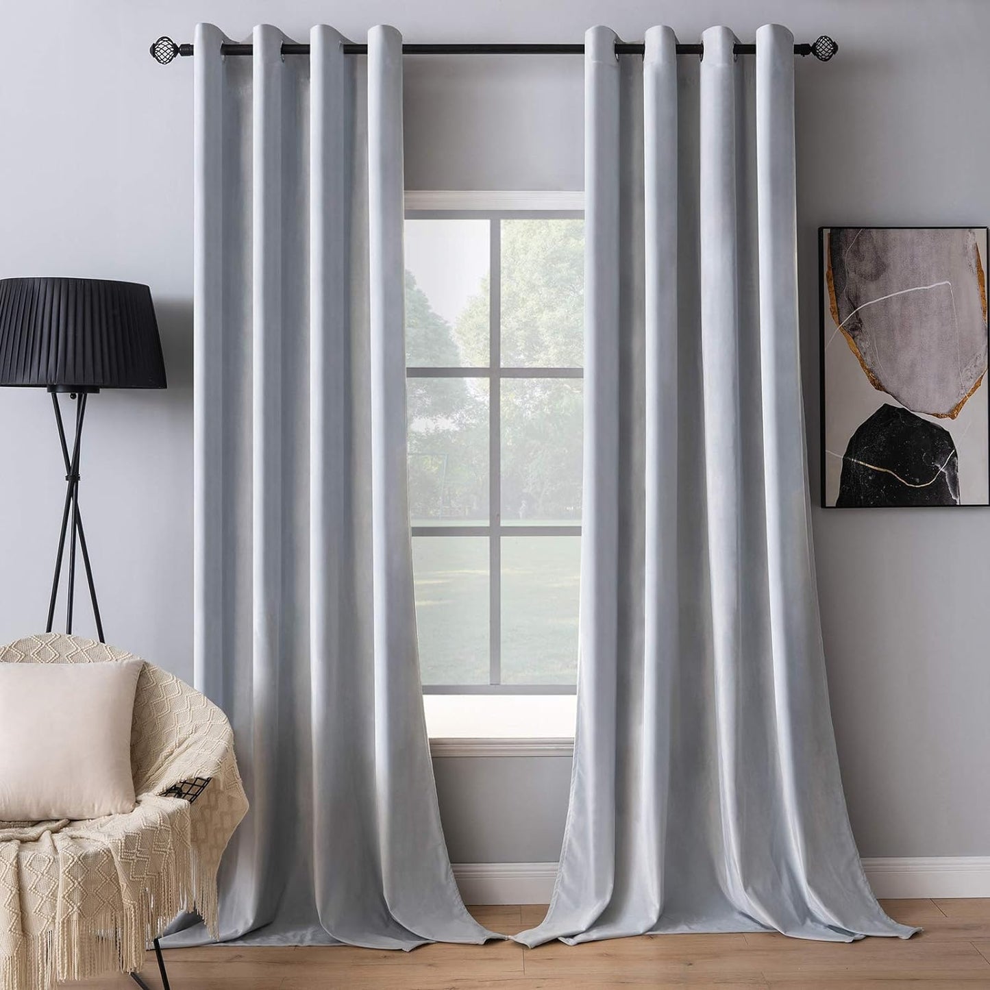 MIULEE Velvet Curtains Olive Green Elegant Grommet Curtains Thermal Insulated Soundproof Room Darkening Curtains/Drapes for Classical Living Room Bedroom Decor 52 X 84 Inch Set of 2  MIULEE Greyish White W52 X L96 