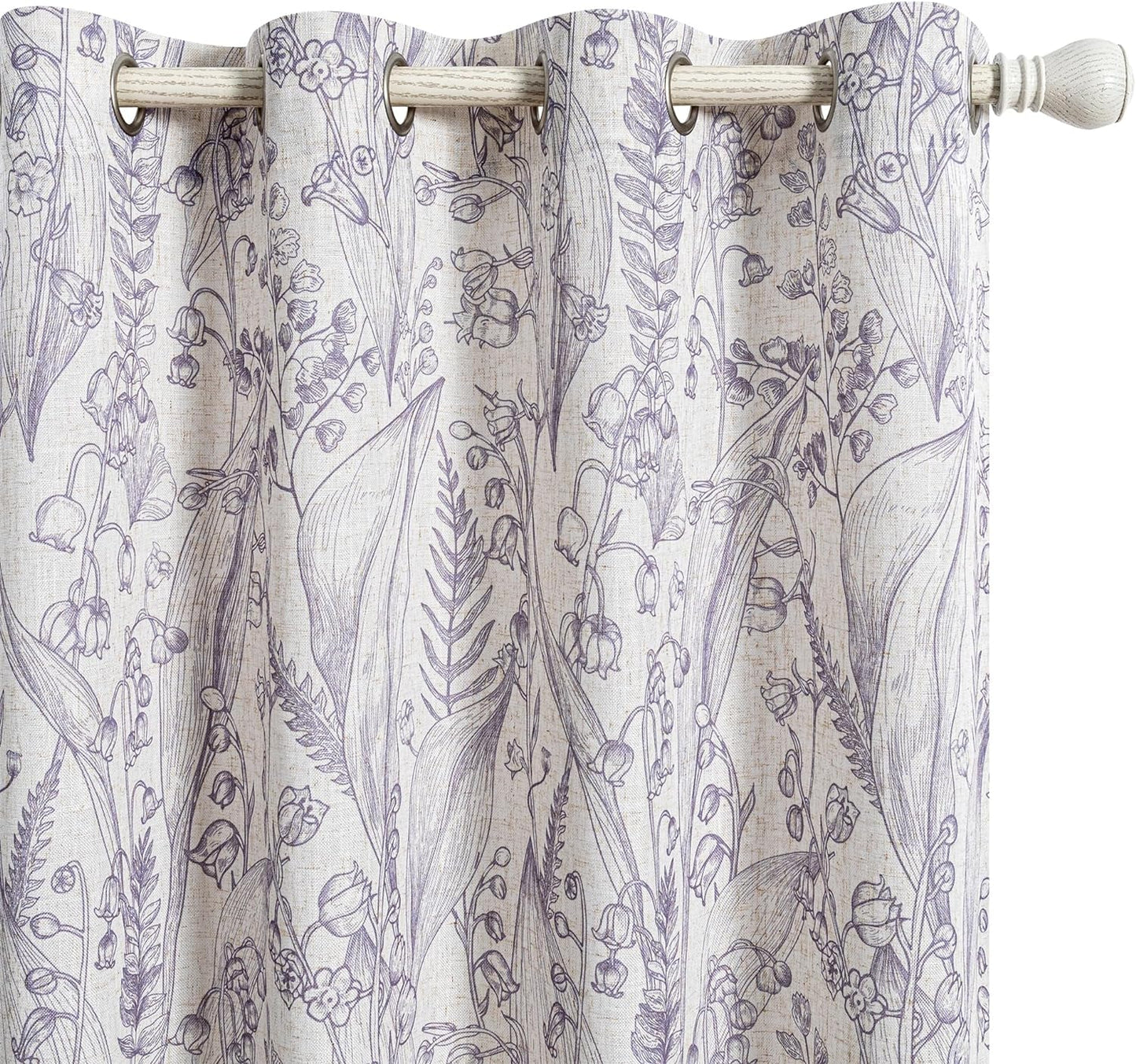 Floral Curtains 84 Inches Long Linen Curtains for Living Room Bedroom Light Filtering Privacy Protect Drapes Set Soft Touch Plant Pattern Window Treatment, 52" Wide, Brown, 2 Panels  MEETSKY A-Purple 52"W X 63"L 