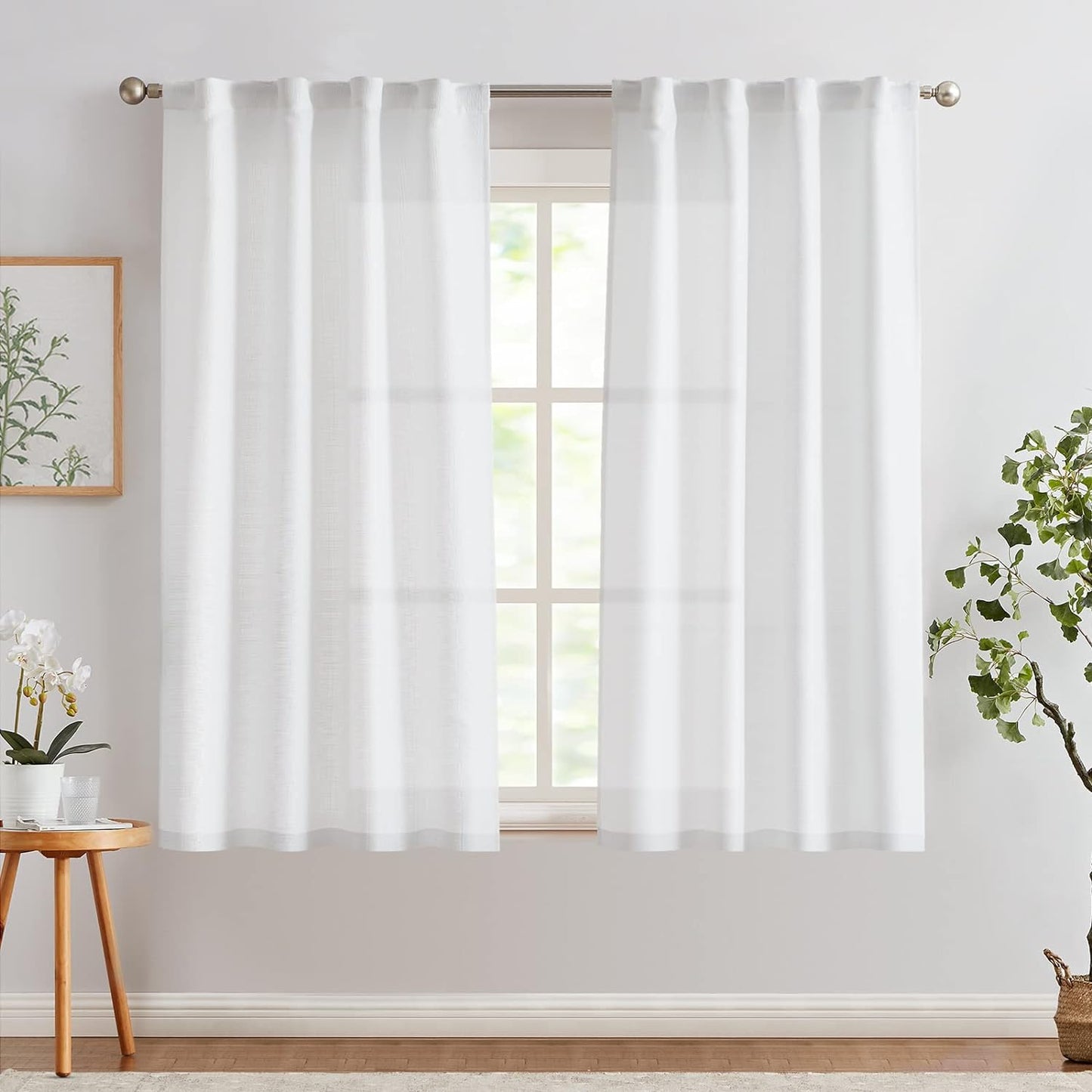 COLLACT White Linen Textured Curtains 84 Inch Length 2 Panels for Living Room Casual Weave Light Filtering Semi Sheer Curtains & Drapes for Bedroom Grommet Top Window Treatments, W38 X L84, White  COLLACT Rod Pocket | Textured White W38 X L63 
