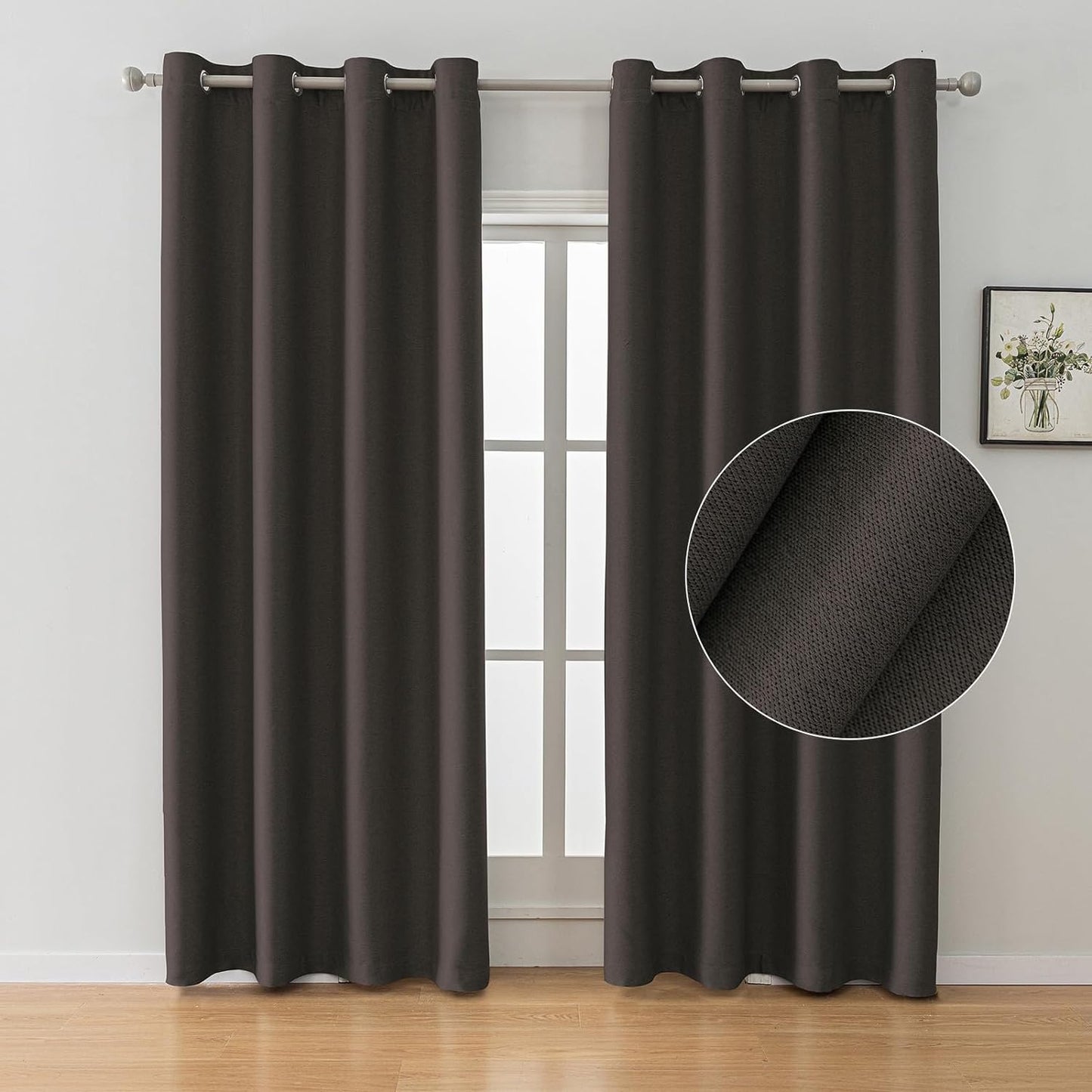 SYSLOON Natural Linen Curtains 72 Inch Length 2 Panels Set,Blackout Curtains for Bedroom Grommet,Thermal Insulated Room Darkening Curtains for Living Room,Long Drapes 42"X72",Beige  SYSLOON Coffee 52X96In （W X L） 