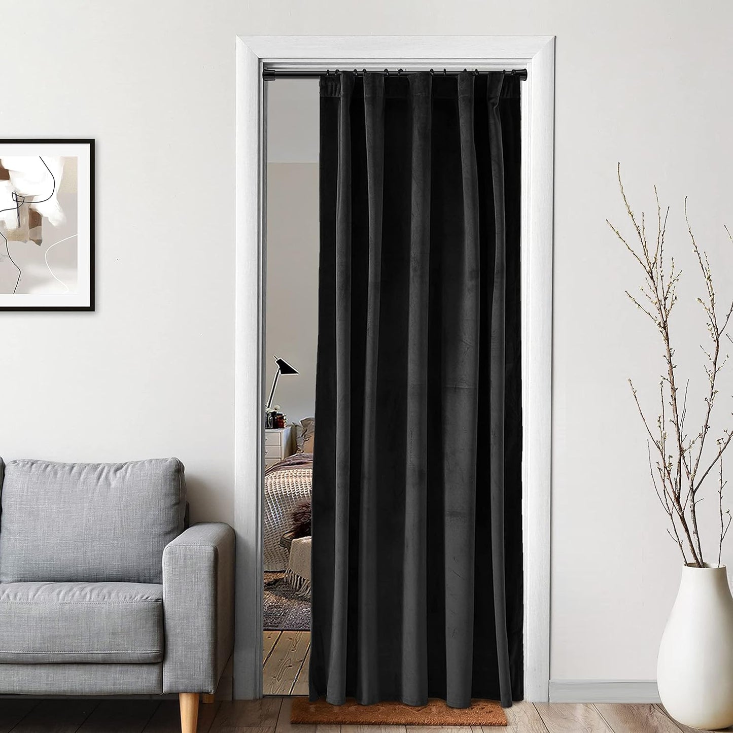 XTMYI Velvet Blackout Door Curtain Panels for Bedroom,Thermal Insulated Winter Warm Back Tab Rod Pocket Black Out Cover Doorway Curtains Privacy/Window Drapes,80 Inch Length  XTMYI TEXTILE Black 52X80 