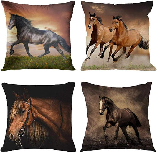 Emvency Set of 4 Throw Pillow Covers Horse Running Waist Horses Armchair Simply Creative Cartoon Animal Night Decorative Pillow Cases Home Decor Square 20X20 Inches Pillowcases