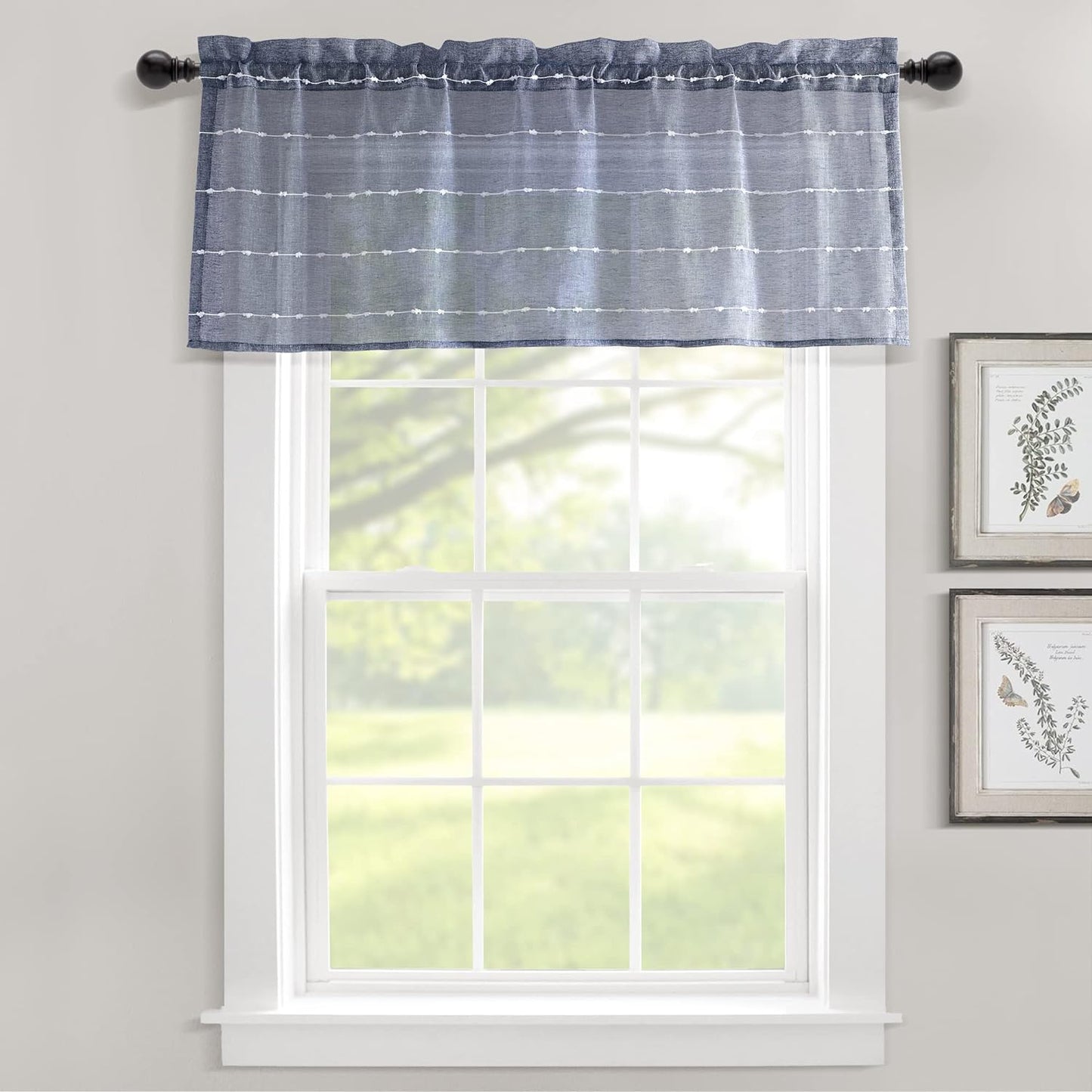 Lush Decor Farmhouse Textured Grommet Sheer Window Curtain Panel Pair, 38"W X 95"L, Gray  Triangle Home Fashions Navy Single Valance