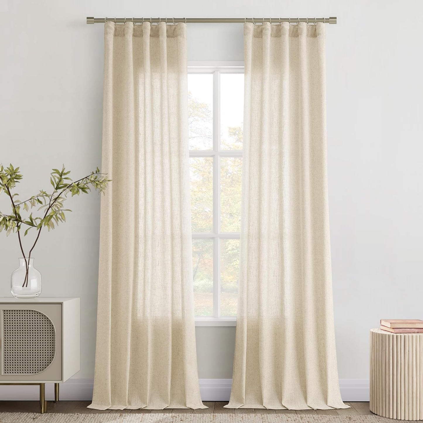 Joywell Natural Linen Cream Curtains 84 Inches Long for Living Room Bedroom Hook Belt Back Tab Pinch Pleated Light Filtering Ivory White Neutral Boho Modern Farmhouse Linen Drapes 84 Length 2 Panels  Joywell Sand Beige 38W X 84L Inch X 2 Panels 