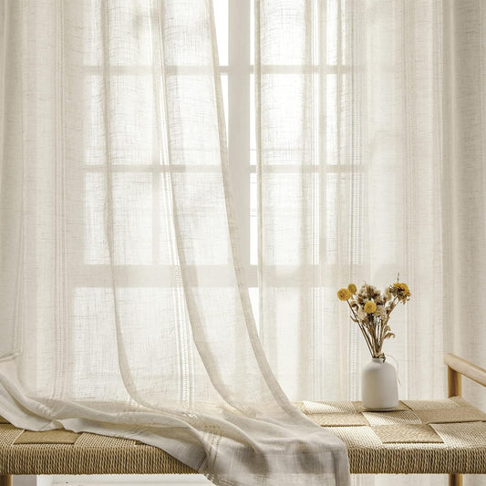 Maison Colette Linen Sheer Curtain 84 Inches Length, Rod Pocket Semi Sheer Privacy Light Filtering Window Treamtment for Bedroom/Living Room, 2 Panels,52" Width,Natural  Maison Colette Home Natural 52"W X 84"L 
