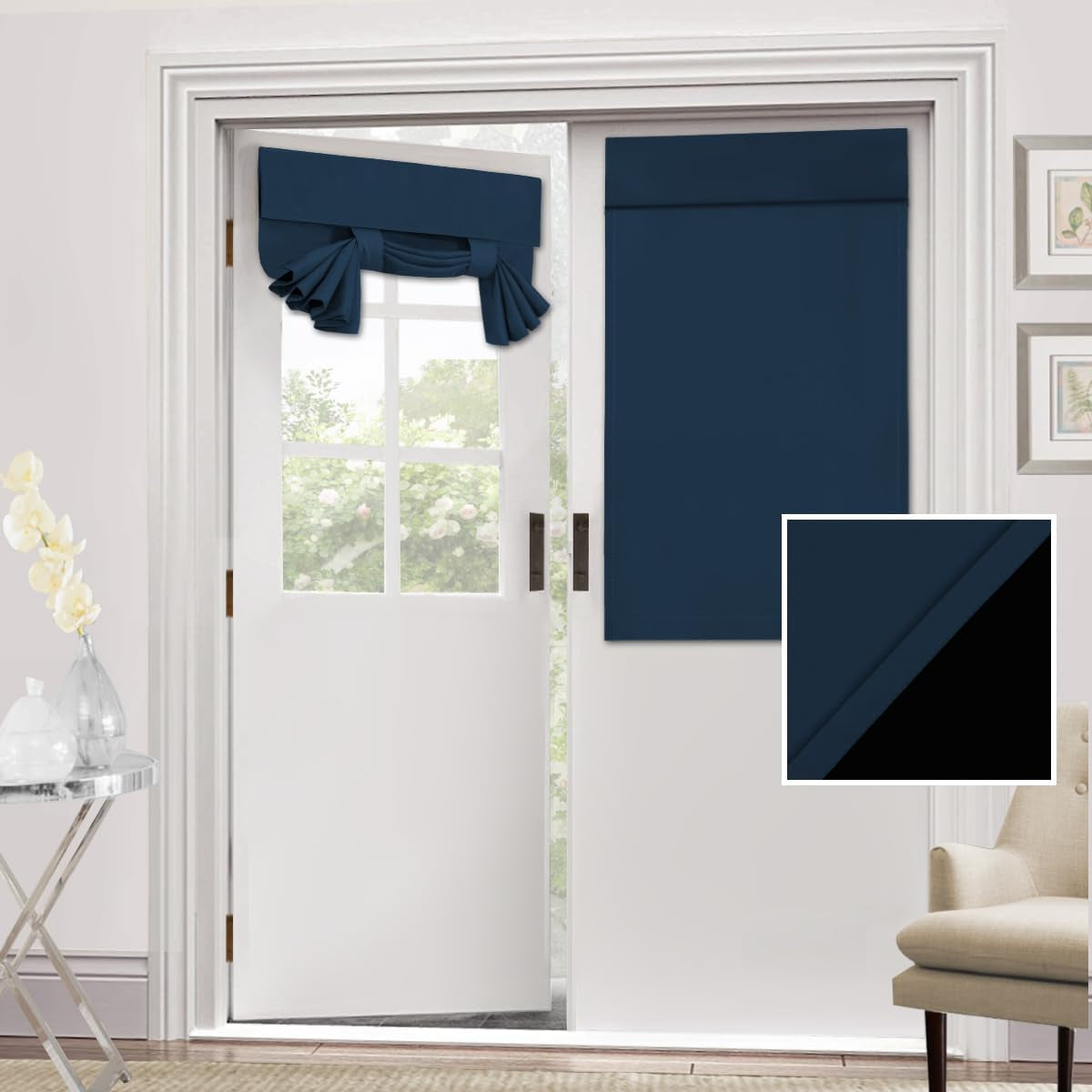 H.VERSAILTEX 100% Blackout Door Curtain - Small French Door Curtains for Doors Window, Thermal Insulated Adhesive Tricia Door Curtain, 26X40 Inches, 1 Panel, Pumice Stone  H.VERSAILTEX Navy 26"W X 40"L 