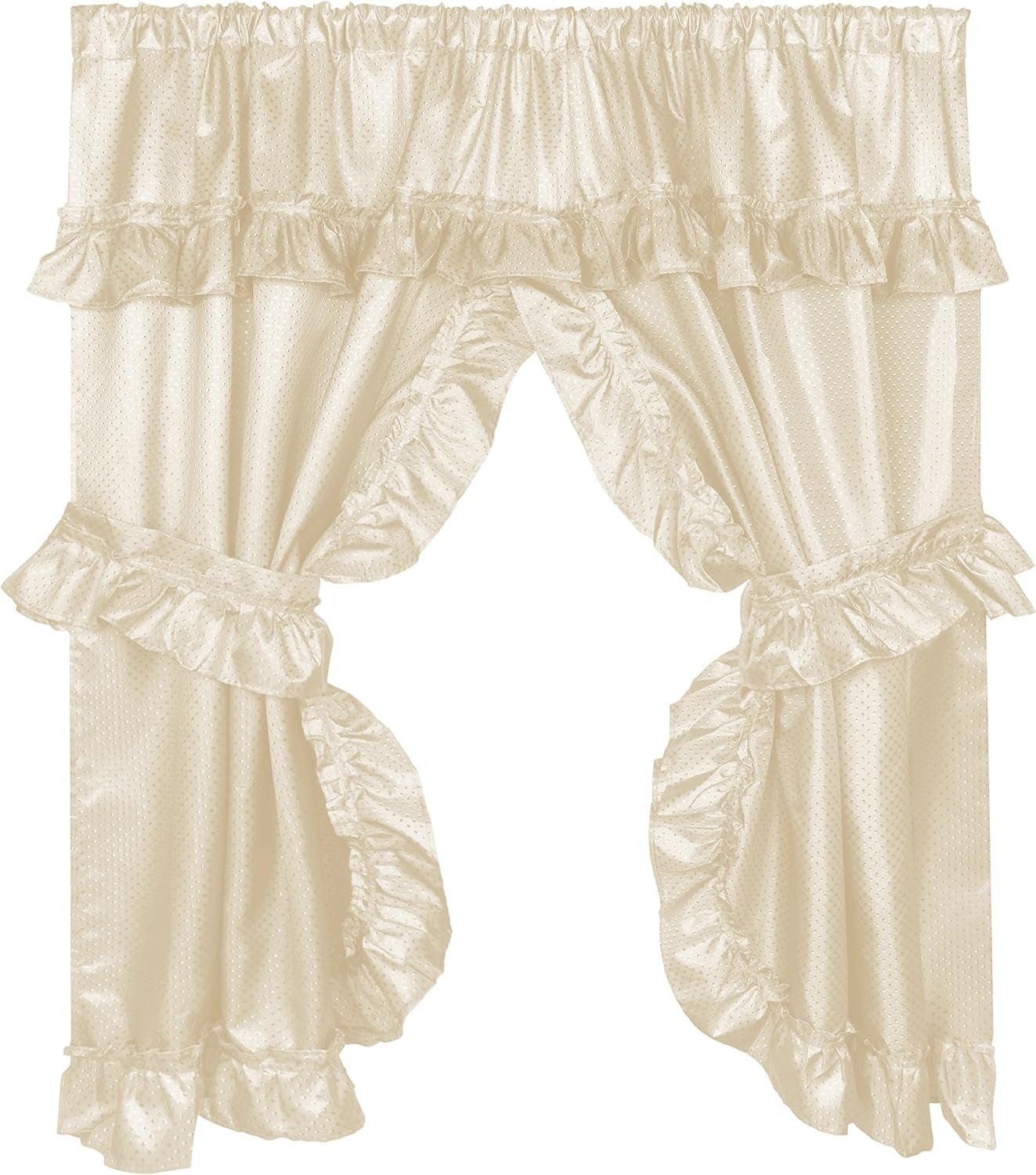 Carnation Home Fashions FWCD-L/16 Lauren Window Curtain with Ruffled Valance, Black  Carnation Home Fashions Ivory  
