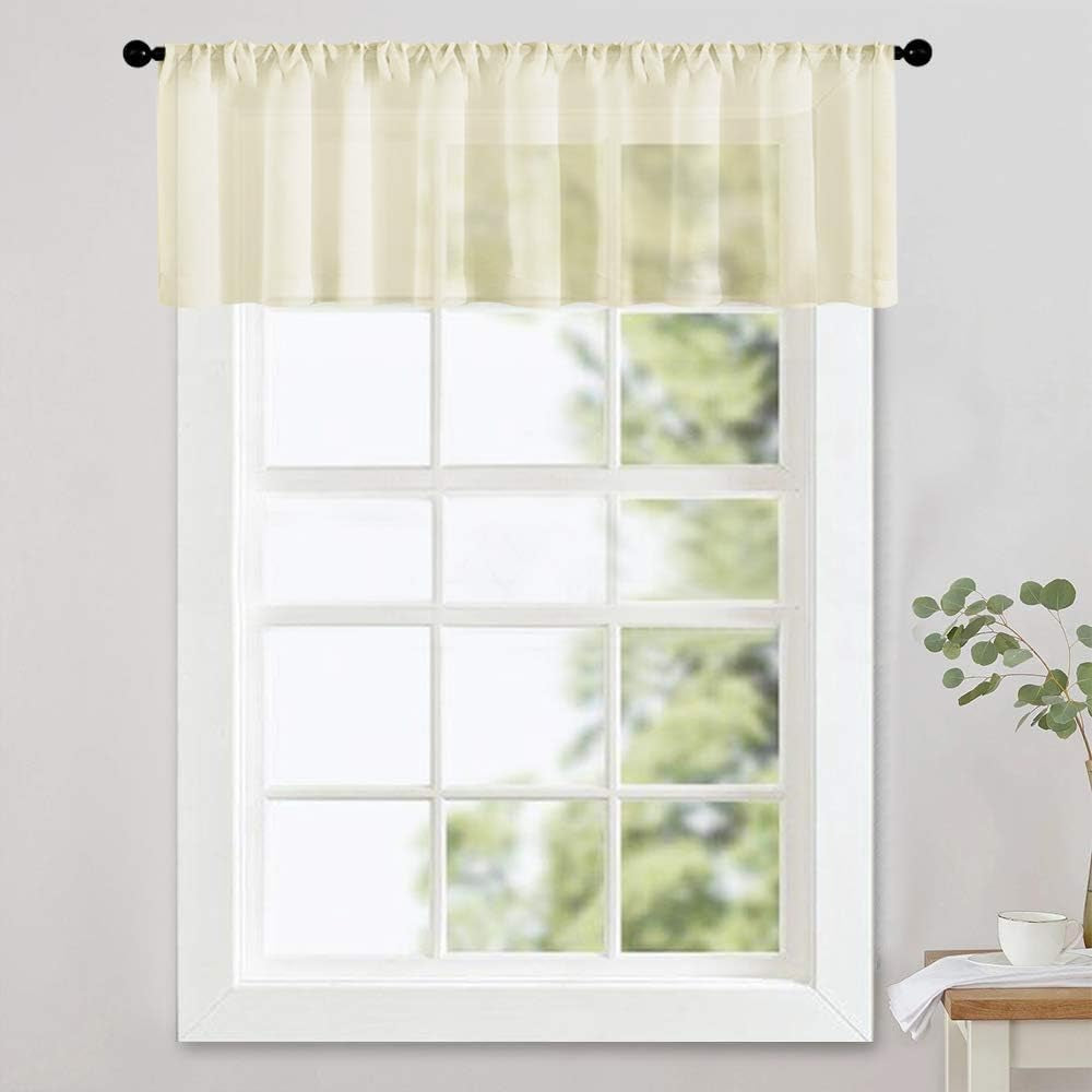 MRTREES White Sheer Valance Curtain 54 X 16 Inches Long Living Room Curtains Valances Bedroom Window Light Filtering Voile Sheer Panels Rod Pocket Window Treatments, 1 Piece