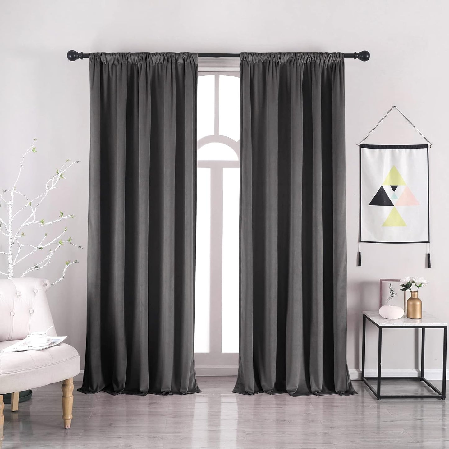 Nanbowang Green Velvet Curtains 63 Inches Long Dark Green Light Blocking Rod Pocket Window Curtain Panels Set of 2 Heat Insulated Curtains Thermal Curtain Panels for Bedroom  nanbowang Dark Grey 52"X96" 