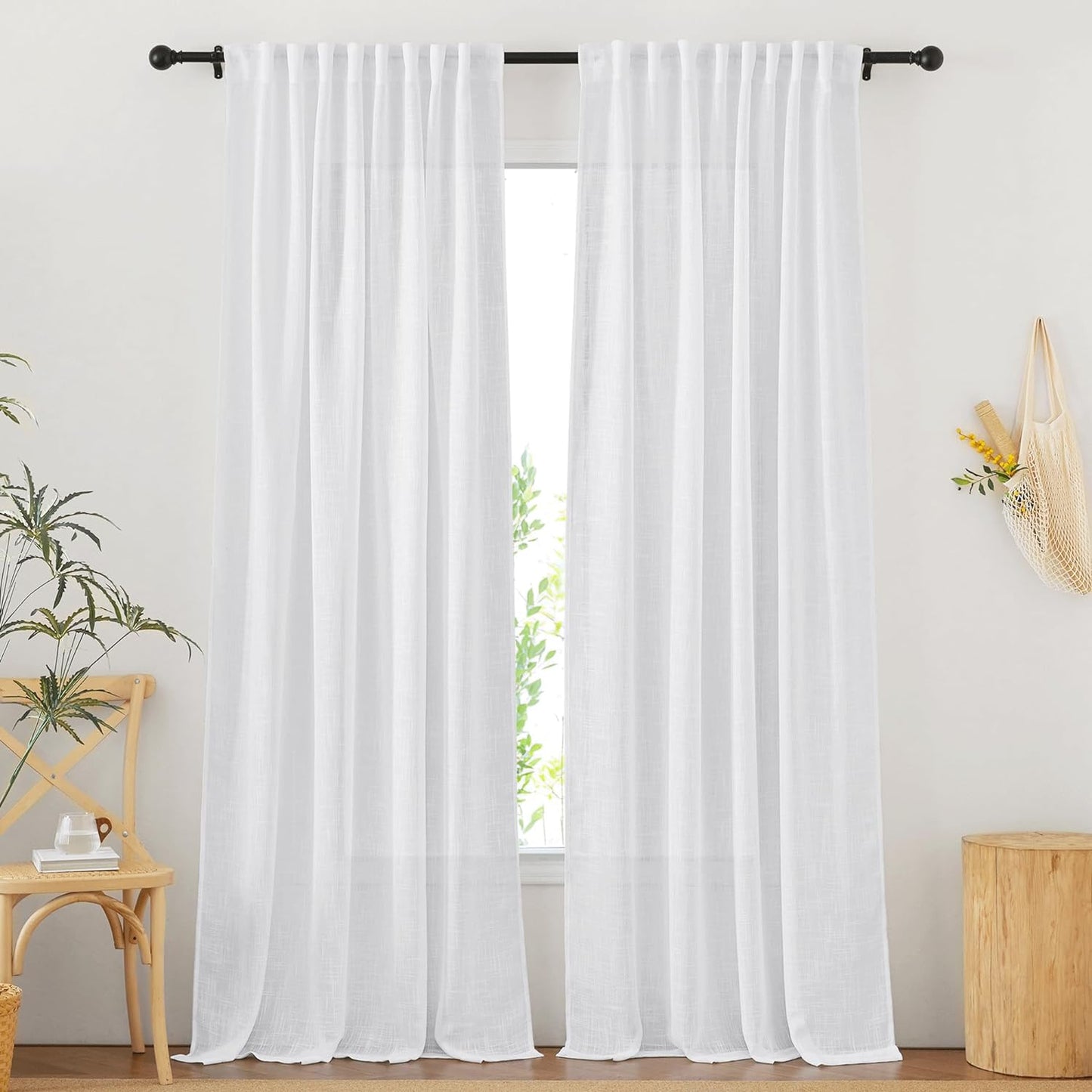 NICETOWN Linen Textured Curtain for Bedroom/Living Room Thermal Insulated Back Tab Linen Look Curtain Drapes Soft Rich Material Light Reducing Drape Panels for Window, 2 Panels, 52 X 84 Inch, Linen  NICETOWN White W52 X L84 