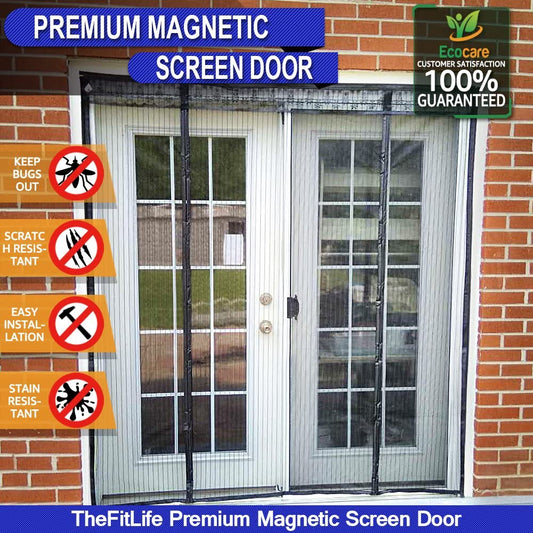 Thefitlife Double Door Magnetic Screen - Mesh Curtain with Full Frame Hook & Loop Powerful Magnets, Snap Shut Automatically for Patio, Sliding or Large Door, Black Fits Doors up to 72''X80'' Max  TheFitLife Black Fits Doors Up To 72''X80'' Max  