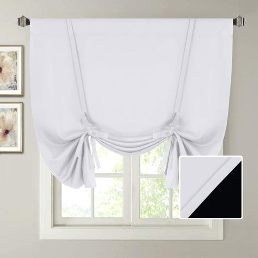 H.VERSAILTEX 100% Blackout Tie up Curtains for Bedroom Thermal Insulated Kitchen Curtains 45 Inches Long Rod Pocket Blackout Curtains for Small Window / Bathroom with Black Liner, White 42"W X 45"L  H.VERSAILTEX White 42"W X 45"L 