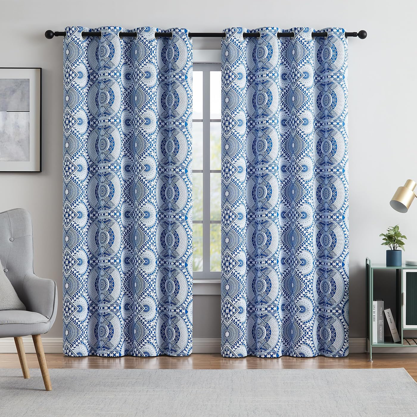 Metallic Geo Blackout Curtain Panels for Bedroom Thermal Insulated Light Blocking Foil Trellis Moroccan Window Treatments Diamond Grommet Drapes for Living-Room, Set of 2, 50" X 84", Beige/Gold  ugoutry Ethic Blue 50"X84"X2 