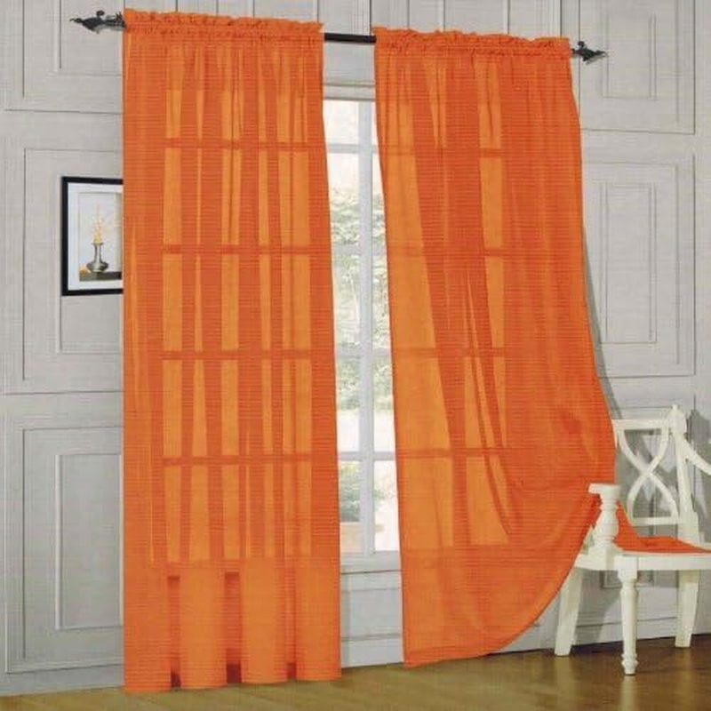 Elegant Comfort 2-Piece Sheer Panel with 2Inch Rod Pocket - Window Curtains 60-Inch Width X 84-Inch Length - Light Blue  Elegant Comfort Orange 60" X 84" 