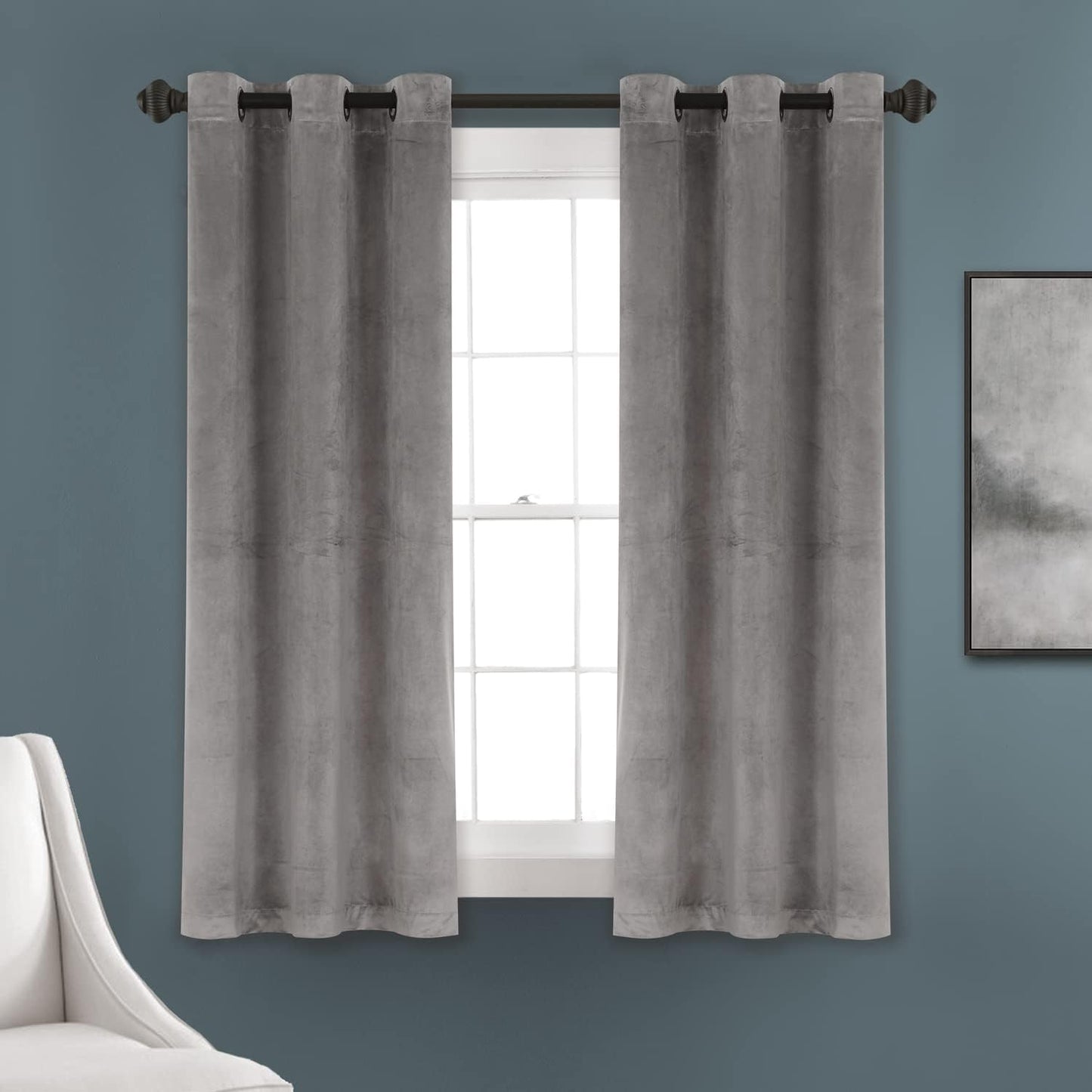 Lush Decor Prima Velvet Curtains Color Block Light Filtering Window Panel Set for Living, Dining, Bedroom (Pair), 38" W X 84" L, Navy  Triangle Home Fashions Grey Room Darkening 38"W X 63"L