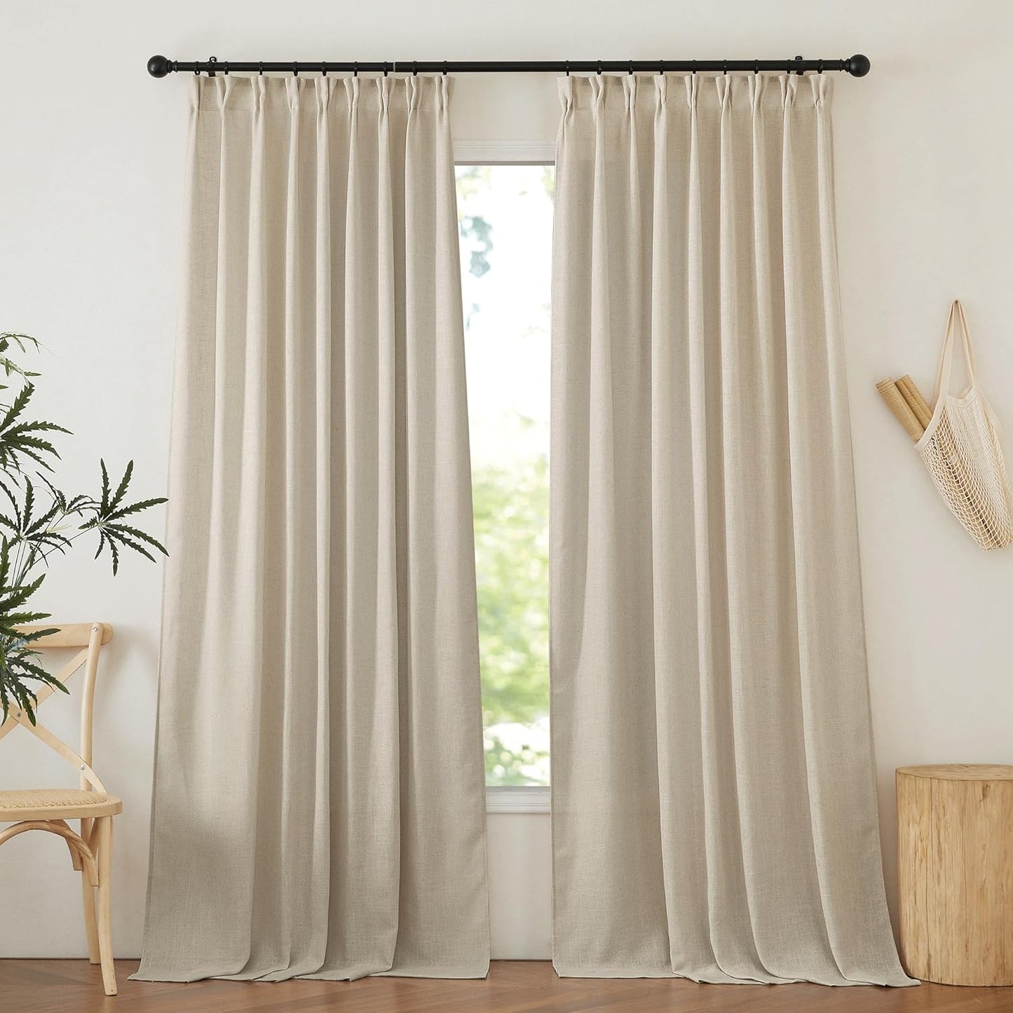 NICETOWN White Curtains Sheer - Semi Sheer Window Covering, Light & Airy Privacy Rod Pocket Back Tab Pinche Pleated Drapes for Bedroom Living Room Patio Glass Door, 52 X 63 Inches Long, Set of 2  NICETOWN Taupe W52 X L108 