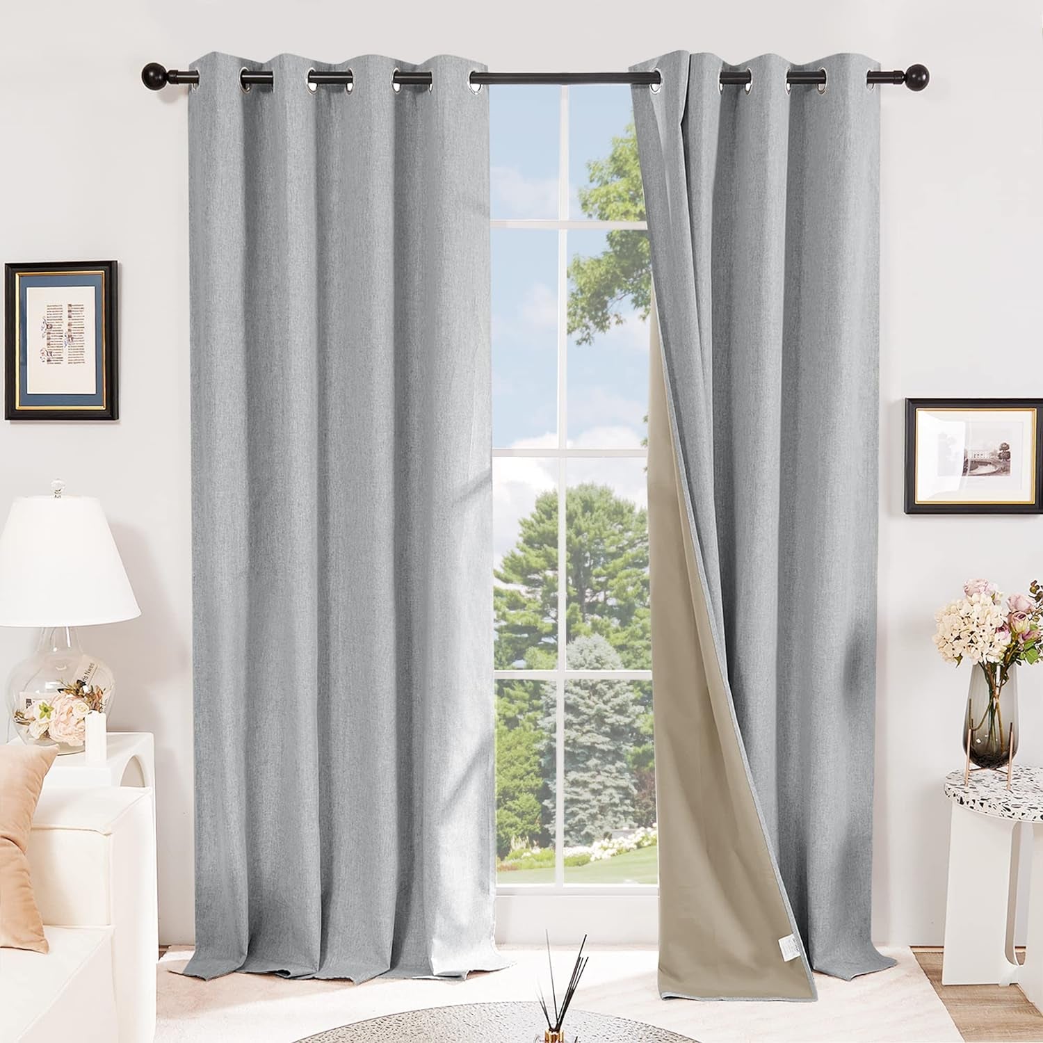 Deconovo Faux Linen Total Blackout Curtains 63 Inches Length, Light Blue, Grommet Thermal Insulated Curtain, Noise Reduction Draperies for Bedroom Living Room, 52" W X 63" L, 1 Pair  DECONOVO Dark Grey 52Wx84L Inch 