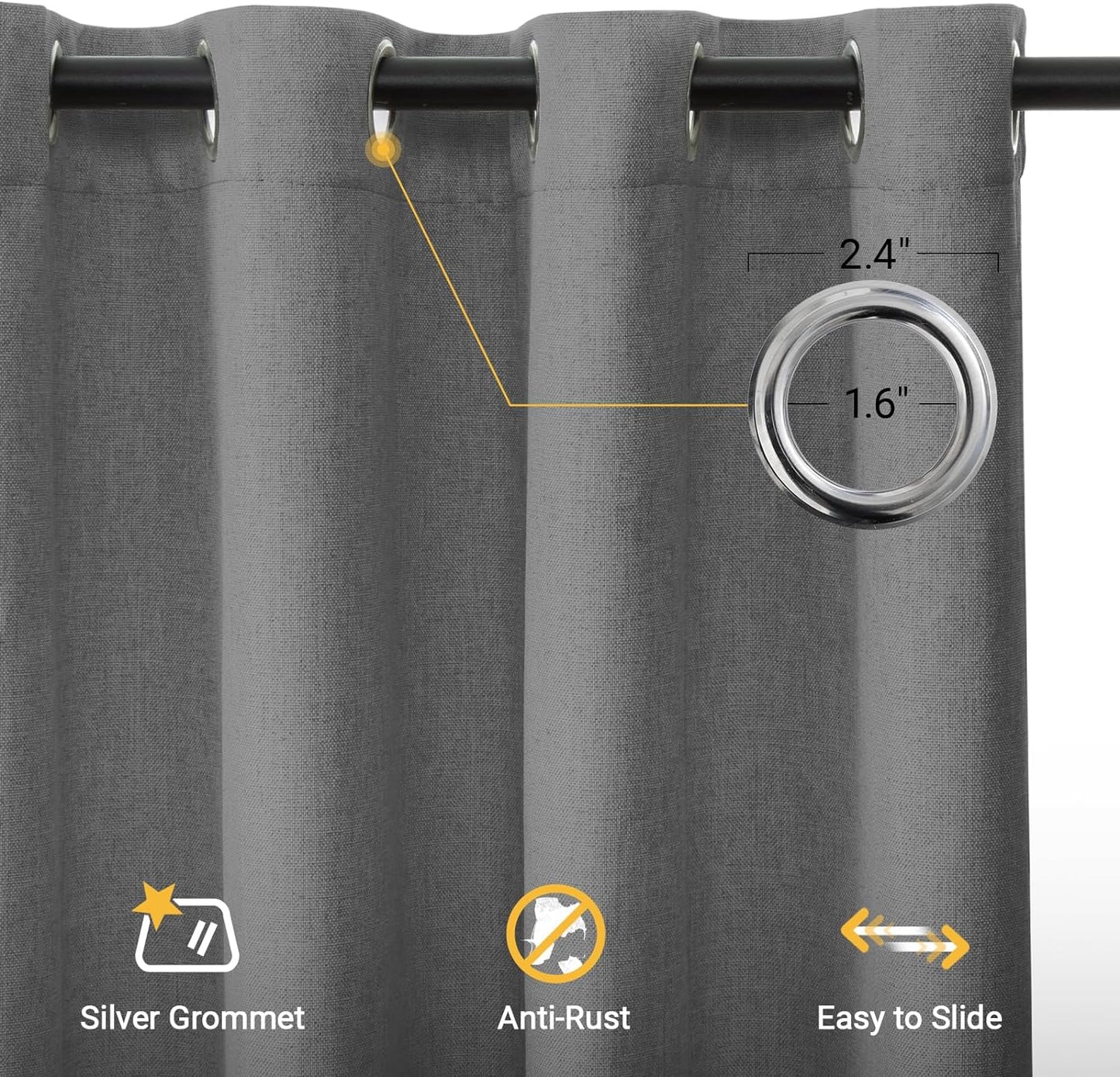 INOVADAY Blackout Curtains 63 Inch Length 2 Panels Set, Thermal Insulated Linen Blackout Curtains & Drapes Grommet Room Darkening Curtains for Bedroom Living Room- Dark Grey, W50 X L63  INOVADAY   