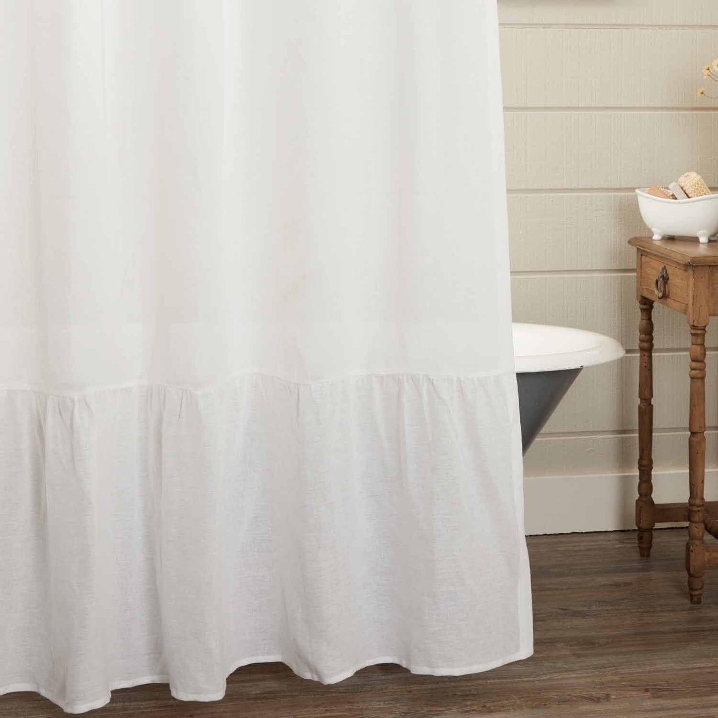 Piper Classics Provincial Linen White Ruffled Panel Curtains, Set of 2 Panels, 84" Long X 40" W, 100% Linen Drapes  Piper Classics Shower Curtain  