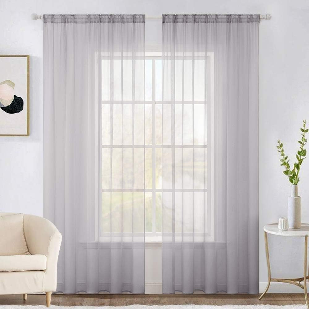 MIULEE White Sheer Curtains 96 Inches Long Window Curtains 2 Panels Solid Color Elegant Window Voile Panels/Drapes/Treatment for Bedroom Living Room (54 X 96 Inches White)  MIULEE Greyish Lilac 54''W X 90''L 