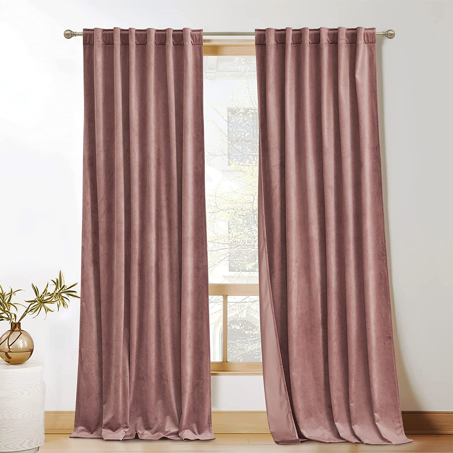 KGORGE Green Velvet Curtains 84 Inches Super Soft Room Darkening Thermal Insulating Window Curtains & Drapes for Bedroom Living Room Backdrop Holiday Christmas Decor, Hunter Green, W 52 X L 84, 2 Pcs  KGORGE Wild Rose W 52 X L 96 