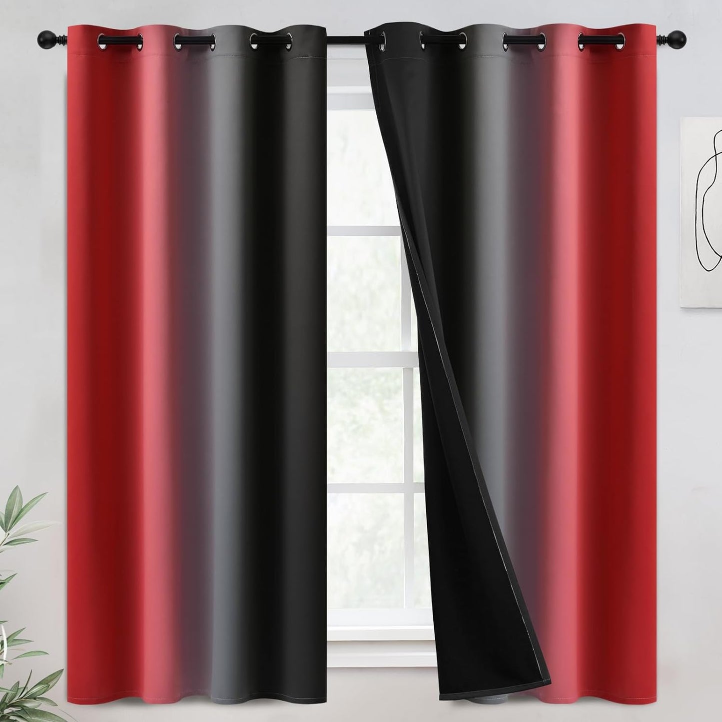 COSVIYA 100% Blackout Curtains & Drapes Ombre Purple Curtains 63 Inch Length 2 Panels,Full Room Darkening Grommet Gradient Insulated Thermal Window Curtains for Bedroom/Living Room,52X63 Inches  COSVIYA Blackout Red And Black 52W X 63L 